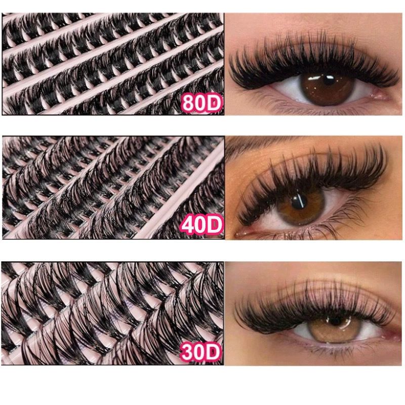 Segmental False Eyelash Set | 200pcs 30D/40D/60D/80D Natural Volume Lash Clusters | DIY at Home, Perfect for Daily and Special Occasions False Eyelashes (80D)With glue+tweezers+brush