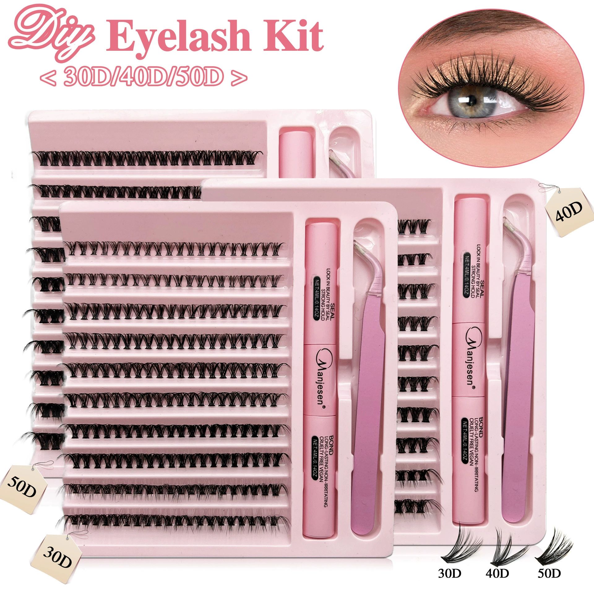 Lash Extension Kit DIY Colored Lash Clusters Kit Cluster Lashes Eyelash Extension Kit Individual Lashes with Lash Bond and Seal,Lash Tweezers Natural Look