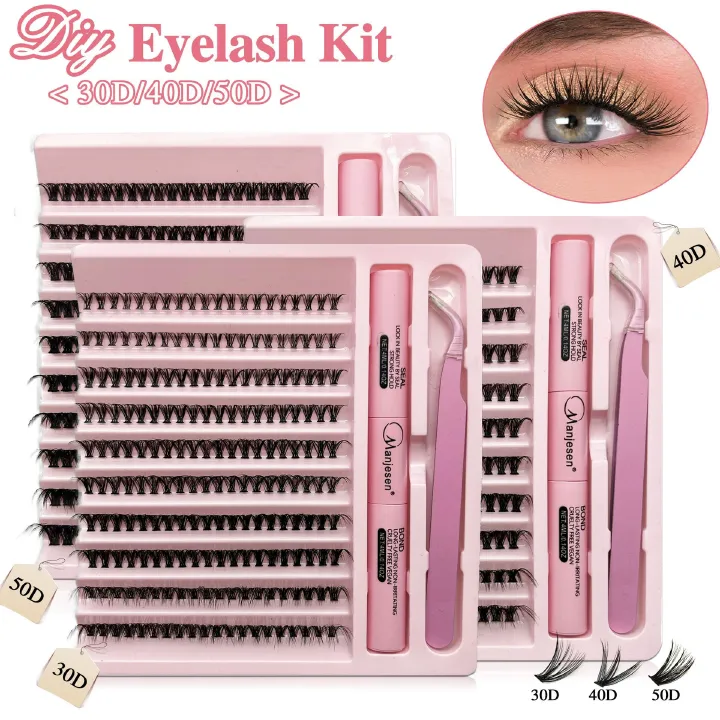 Lash Extension Kit DIY Colored Lash Clusters Kit Cluster Lashes Eyelash Extension Kit Individual Lashes with Lash Bond and Seal,Lash Tweezers Natural Look