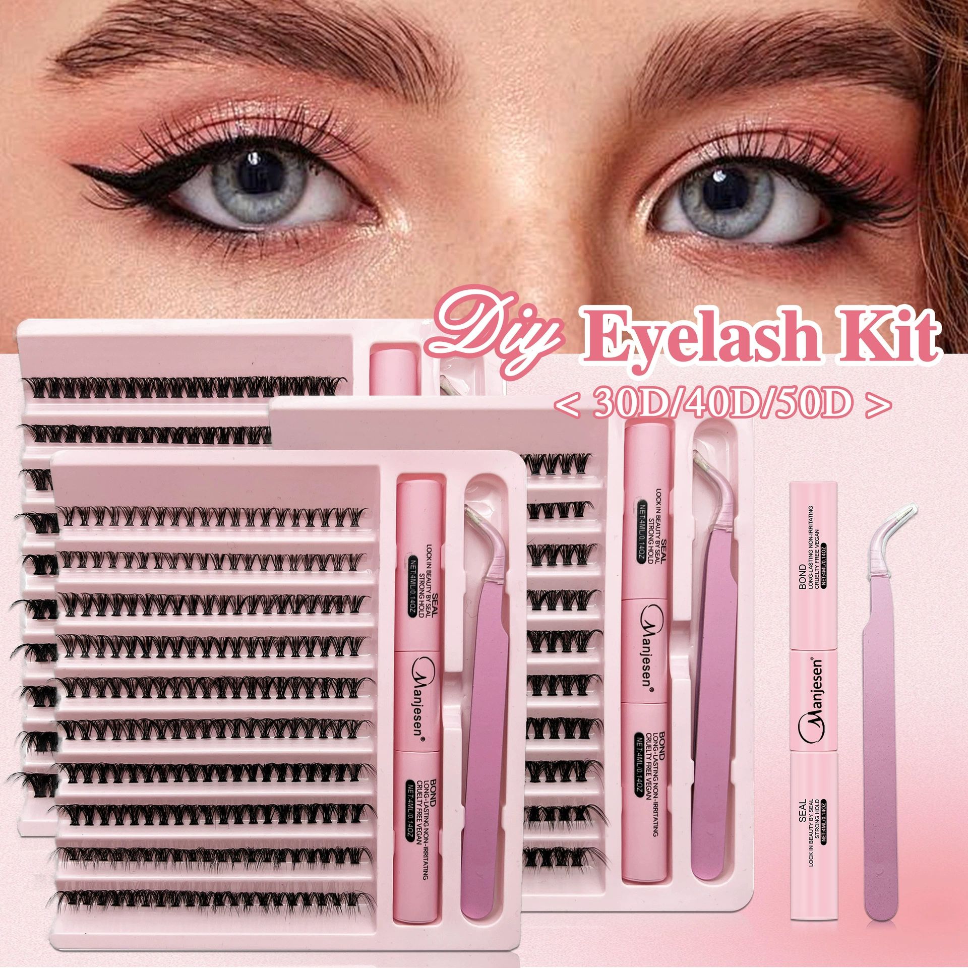 Lash Extension Kit DIY Colored Lash Clusters Kit Cluster Lashes Eyelash Extension Kit Individual Lashes with Lash Bond and Seal,Lash Tweezers Natural Look