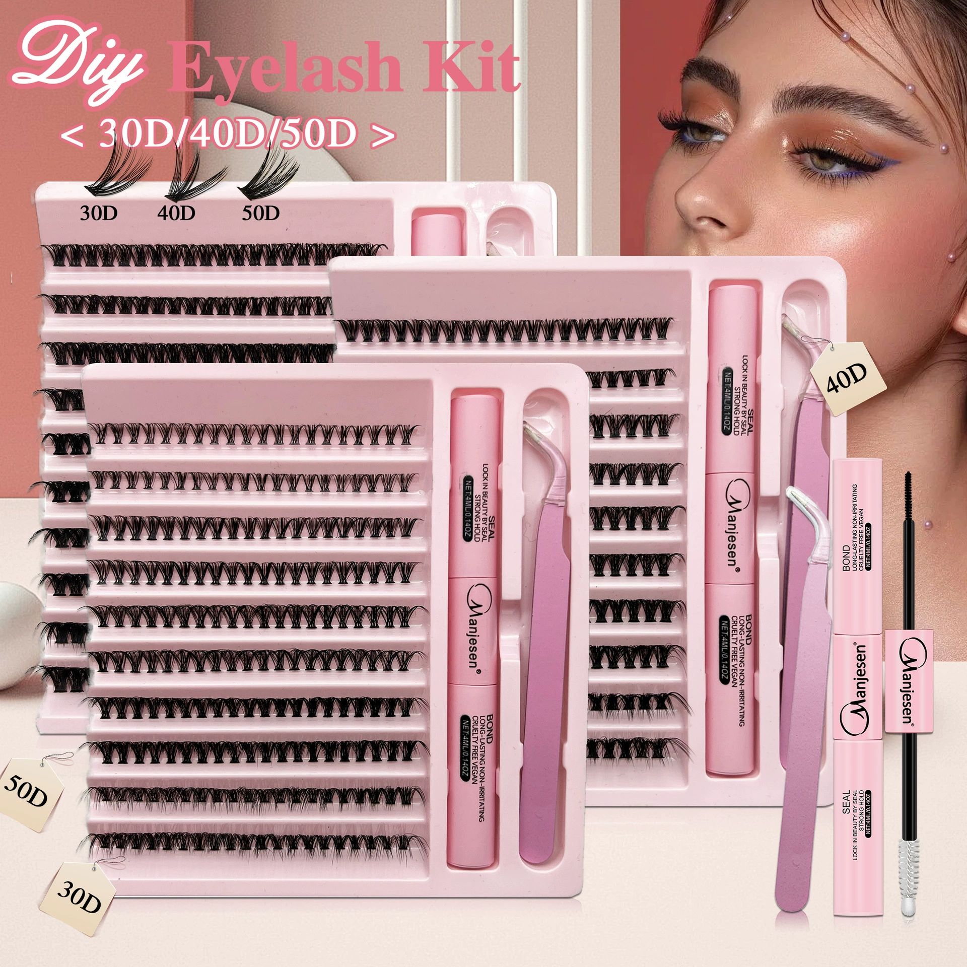 Lash Extension Kit DIY Colored Lash Clusters Kit Cluster Lashes Eyelash Extension Kit Individual Lashes with Lash Bond and Seal,Lash Tweezers Natural Look