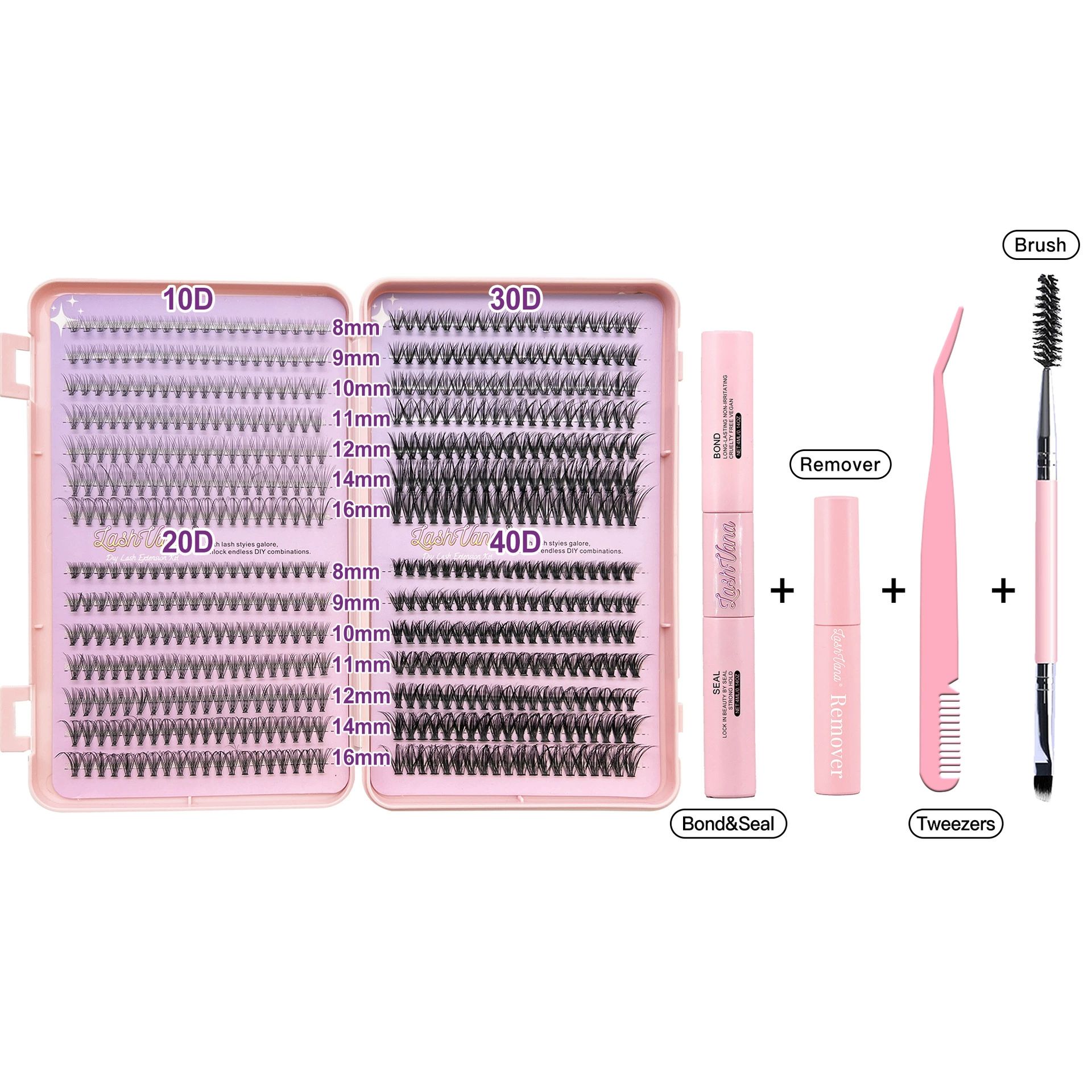 Lash Extension Kit DIY Colored Lash Clusters Kit Cluster Lashes Eyelash Extension Kit Individual Lashes with Lash Bond and Seal,Lash Tweezers Natural Look(30D+40D+50D+40D Colored Kit,9-16mm)