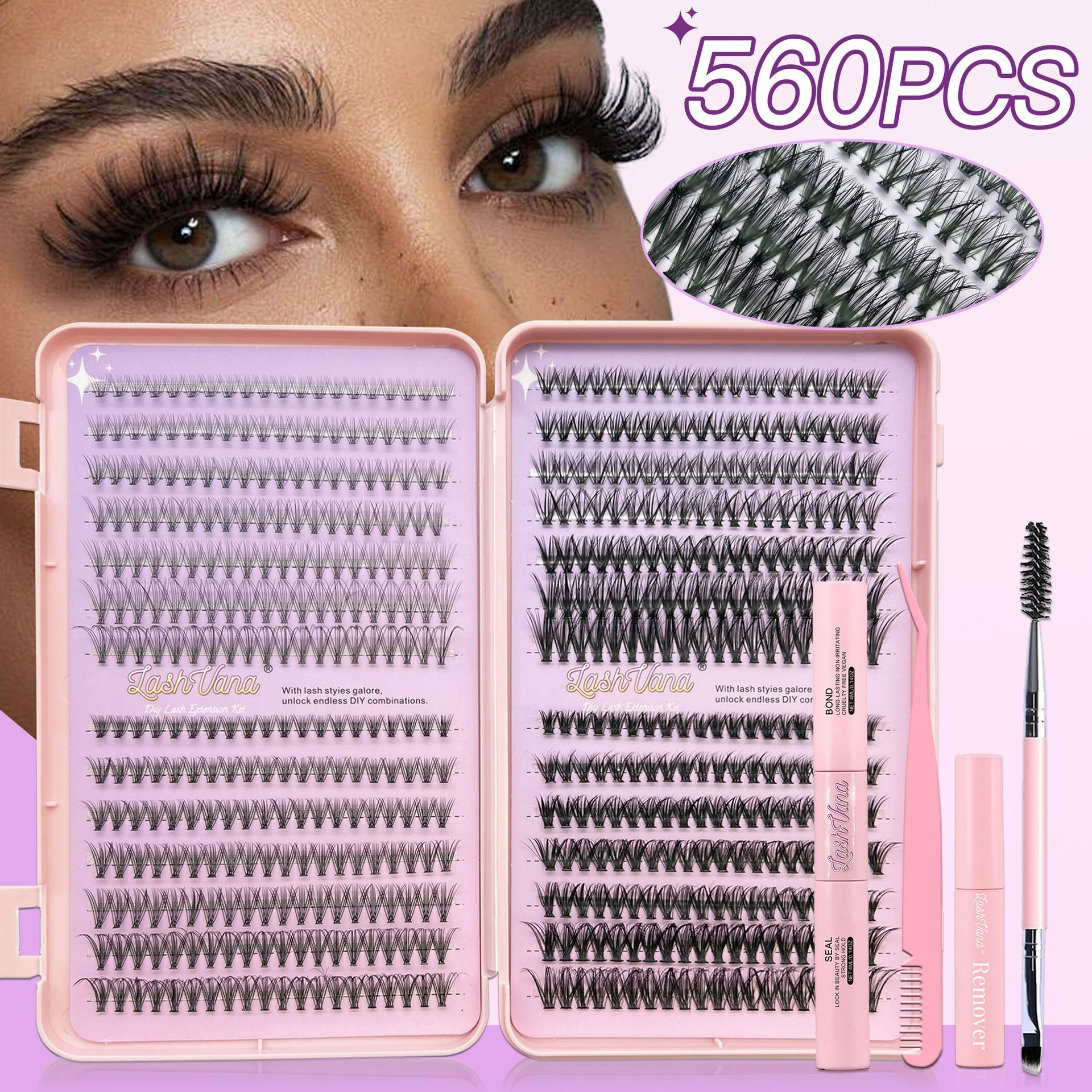 Lash Extension Kit DIY Colored Lash Clusters Kit Cluster Lashes Eyelash Extension Kit Individual Lashes with Lash Bond and Seal,Lash Tweezers Natural Look(30D+40D+50D+40D Colored Kit,9-16mm)