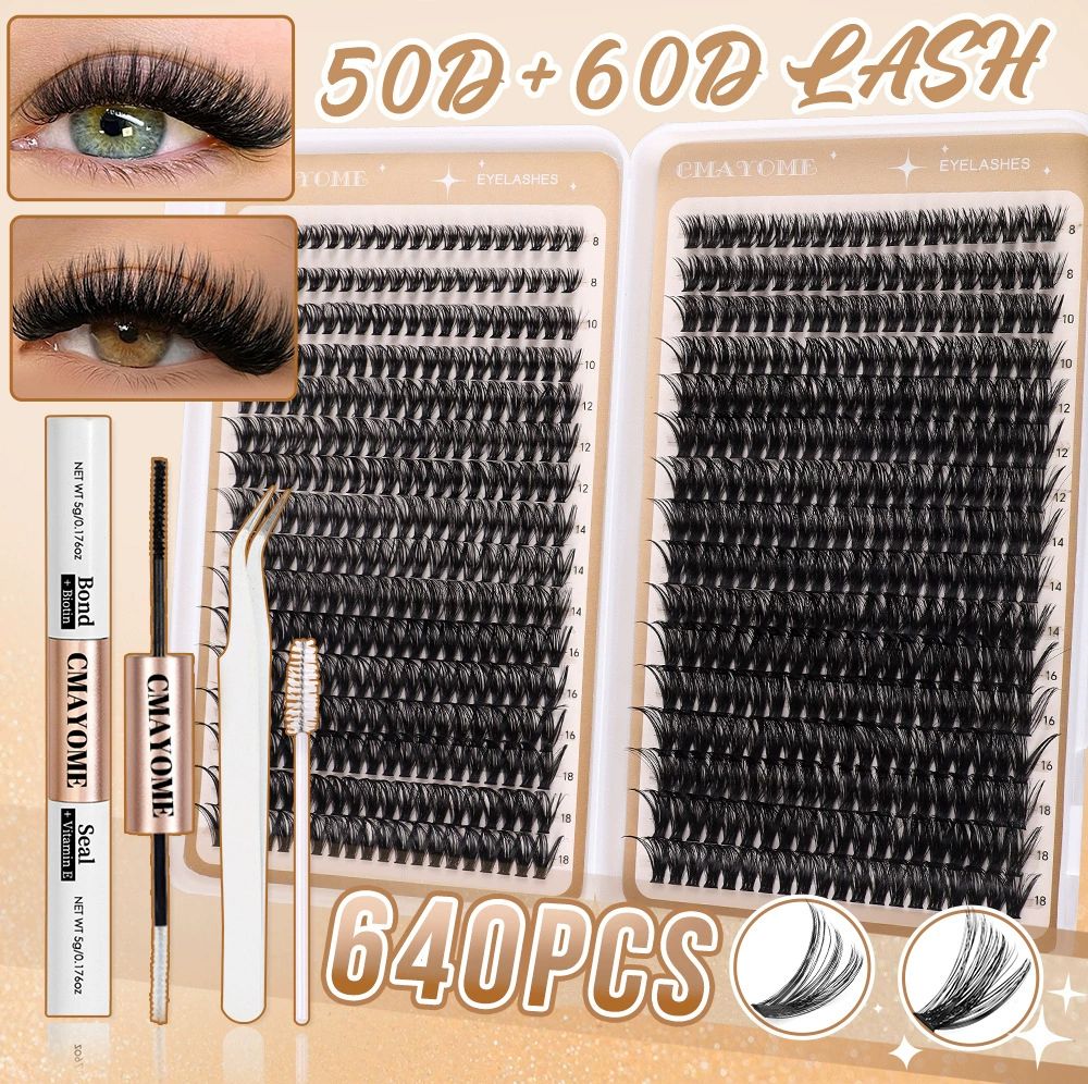Lash Clusters 80D 100D C Curl Lash Clusters Kit DIY Lash Extension Kit 640Pcs 10-18MM Individual Lashes Clusters Eyelash Extensions with Lash Bond and Seal Lash Tweezers