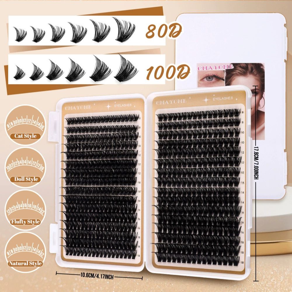 Lash Clusters 80D 100D C Curl Lash Clusters Kit DIY Lash Extension Kit 640Pcs 10-18MM Individual Lashes Clusters Eyelash Extensions with Lash Bond and Seal Lash Tweezers