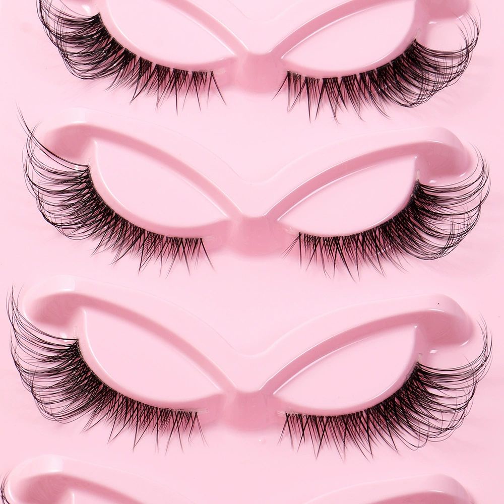 5 Pairs Wispy Lashes Pearl False Eyelashes Fluffy Natural Look False Eyelashes Thick Soft Curly Lash Extensions - Easy Application-Pink view 4