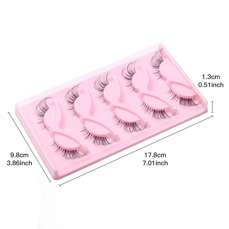 5 Pairs Wispy Lashes Pearl False Eyelashes Fluffy Natural Look False Eyelashes Thick Soft Curly Lash Extensions - Easy Application-Pink view 5