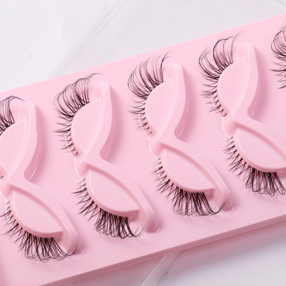 5 Pairs Wispy Lashes Pearl False Eyelashes Fluffy Natural Look False Eyelashes Thick Soft Curly Lash Extensions - Easy Application-Pink view 3