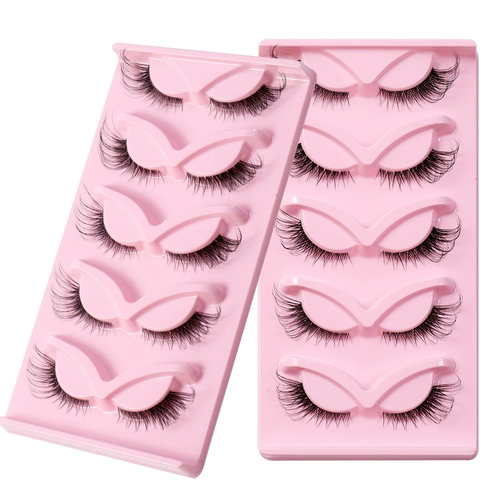 5 Pairs Wispy Lashes Pearl False Eyelashes Fluffy Natural Look False Eyelashes Thick Soft Curly Lash Extensions - Easy Application-Pink view 6