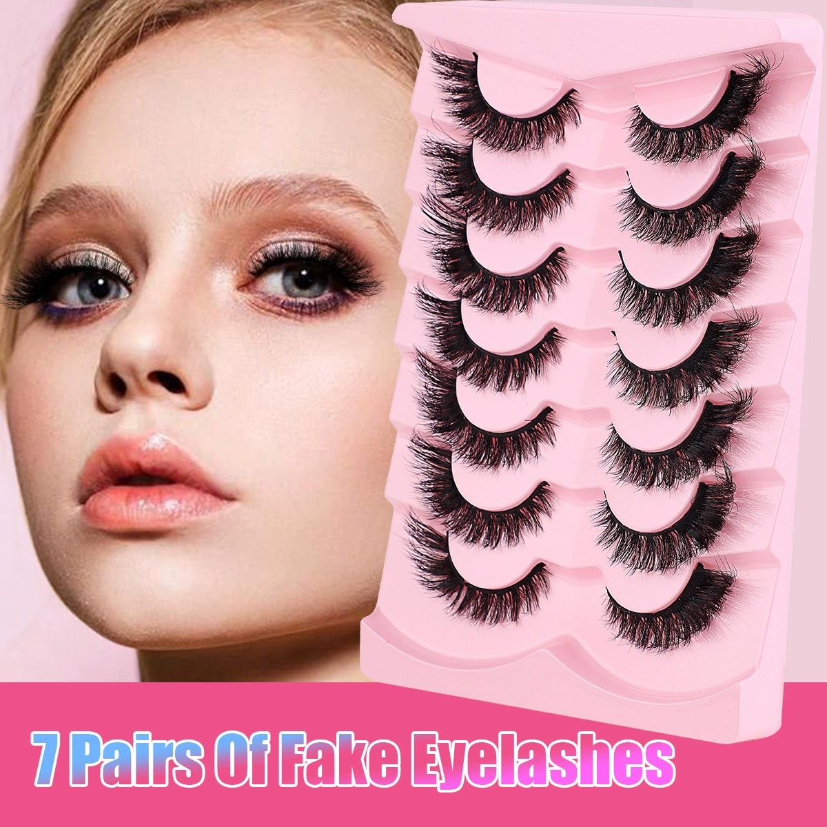 Lashes Volume False Eyelashes Wispy Faux Mink Eyelashes Long Dramatic Lashes 8D Volume Strip Eyelashes Cat Eye Lashes Pack，Fox 8D Dramatic Pack 7 Pairs Fake Eyelashes