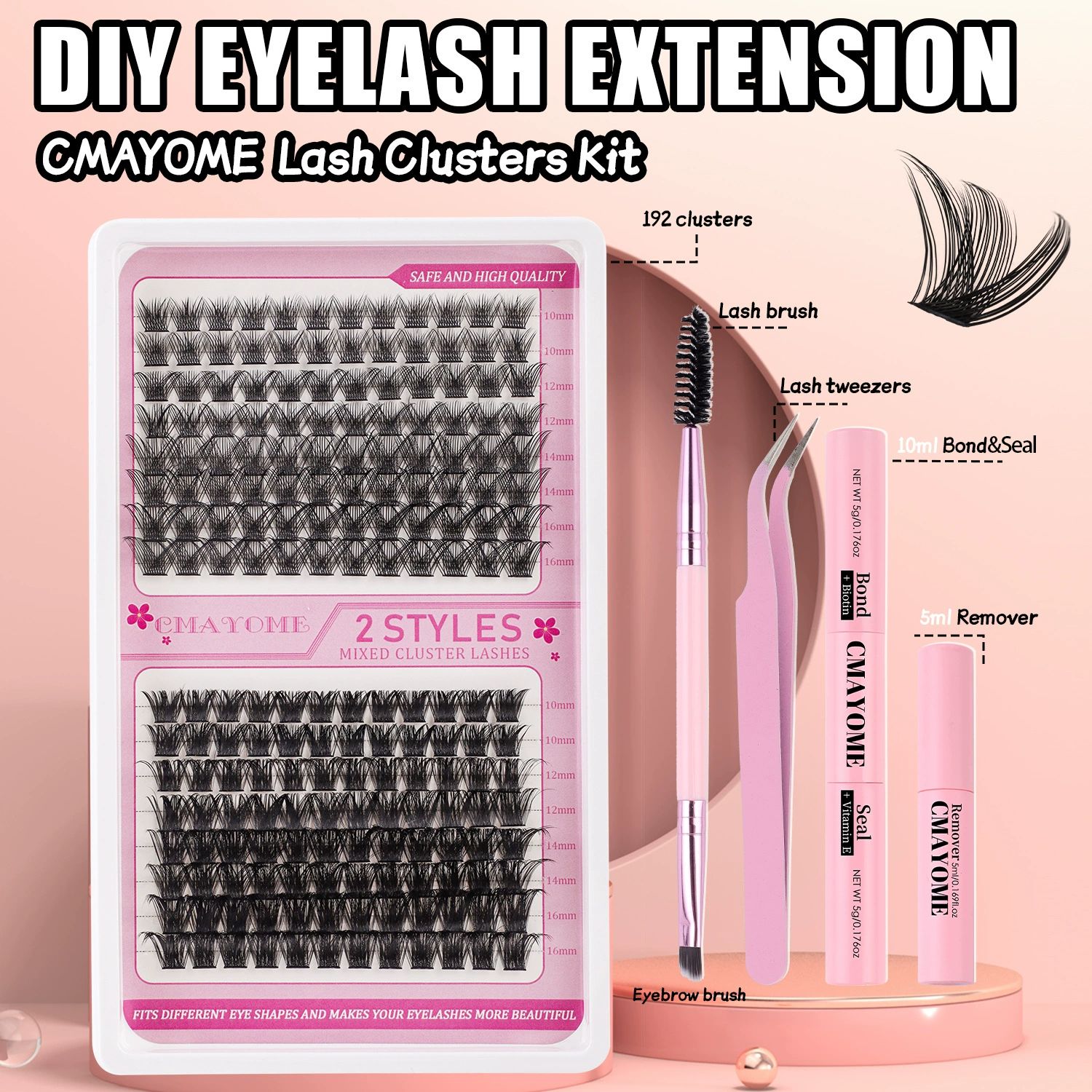 Individual Cluster False Eyelashes Set, 640 Pieces, 3D/4D/5D Mixed Styles, Black, Self-adhesive Application Can be applied in 3 seconds view 2