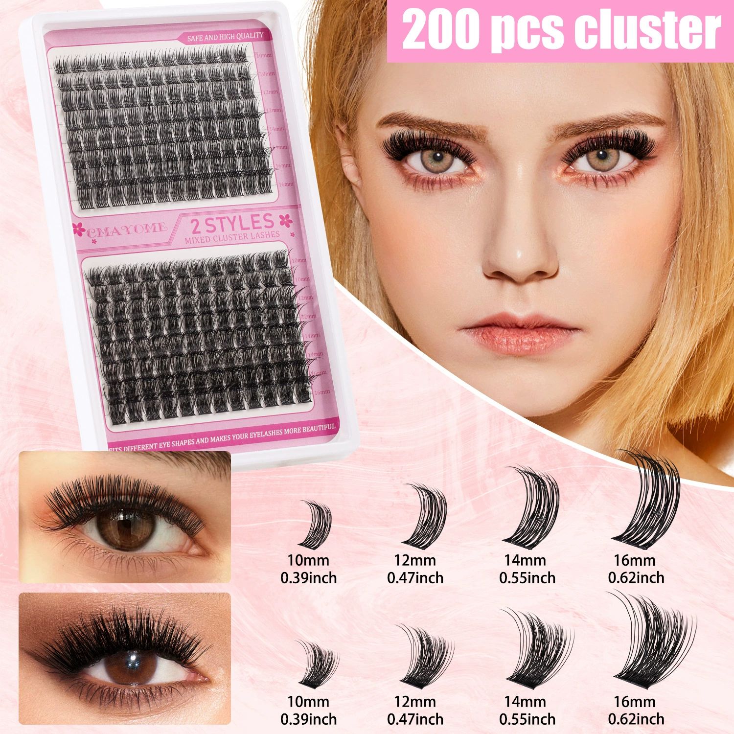 Individual Cluster False Eyelashes Set, 640 Pieces, 3D/4D/5D Mixed Styles, Black, Self-adhesive Application Can be applied in 3 seconds view 4