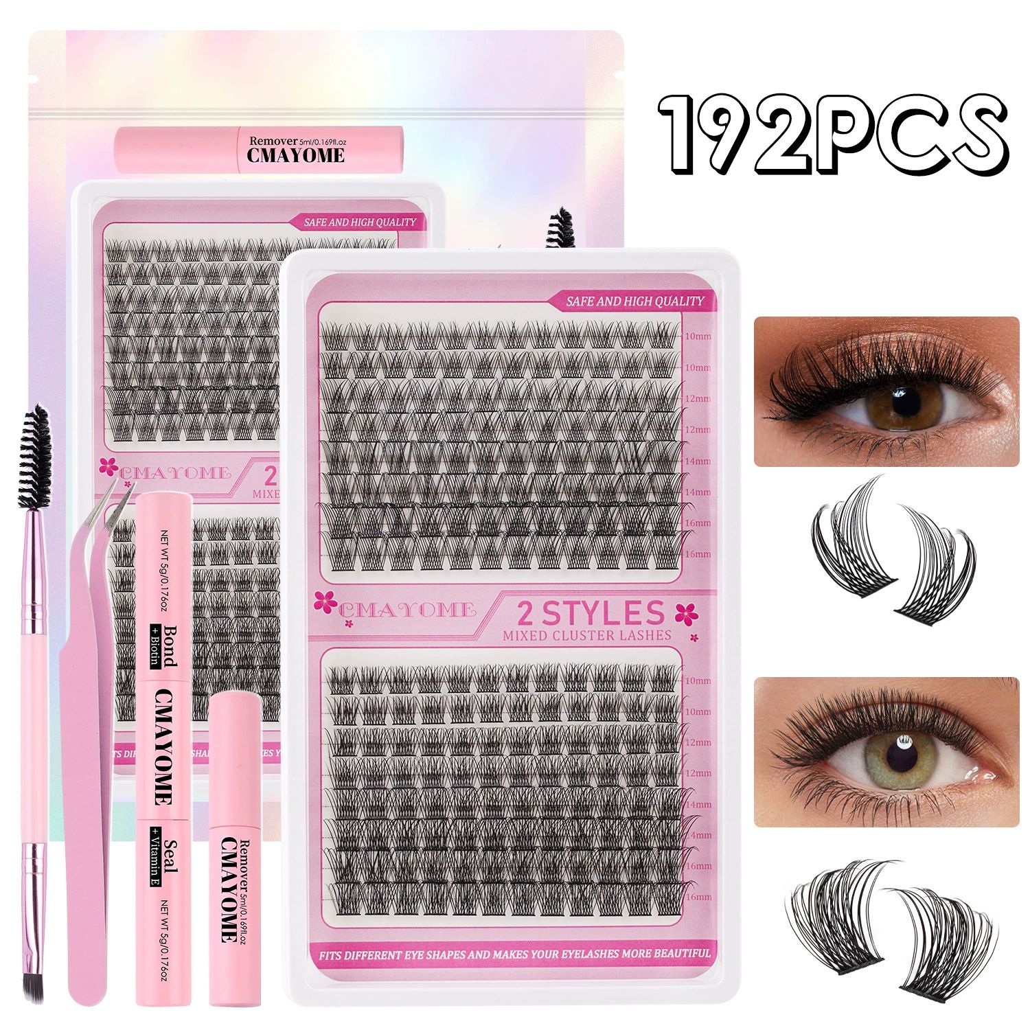 Individual Cluster False Eyelashes Set, 640 Pieces, 3D/4D/5D Mixed Styles, Black, Self-adhesive Application Can be applied in 3 seconds view 10