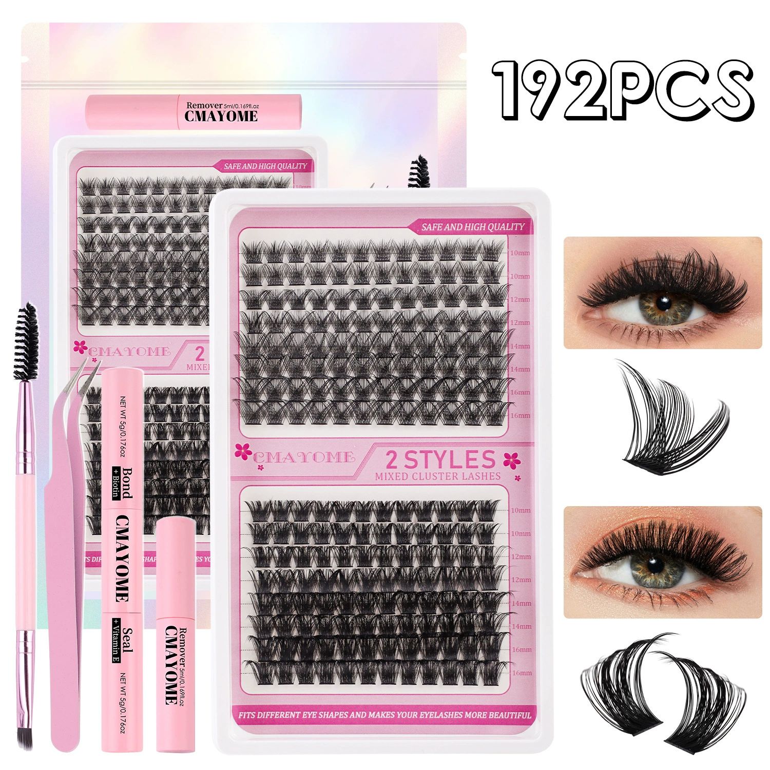 Individual Cluster False Eyelashes Set, 640 Pieces, 3D/4D/5D Mixed Styles, Black, Self-adhesive Application Can be applied in 3 seconds