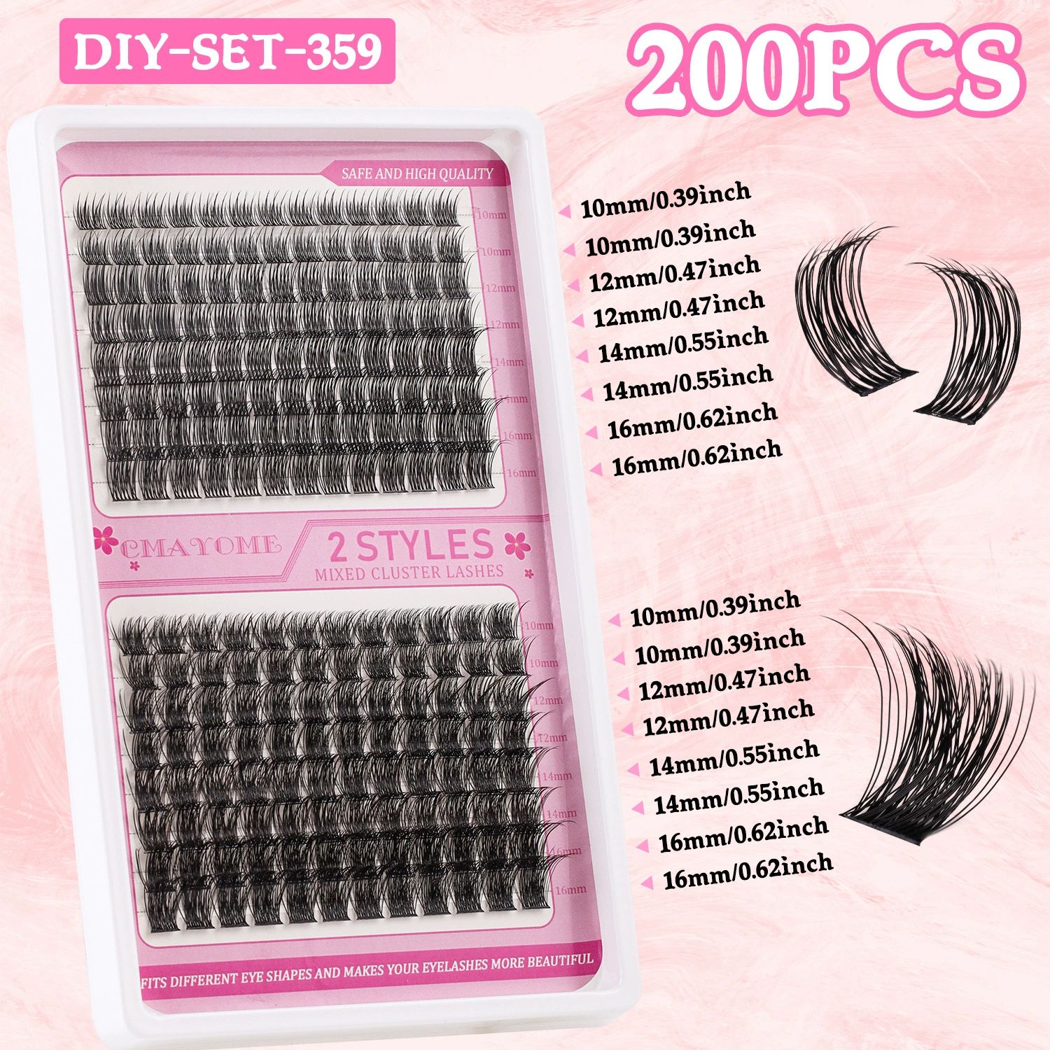 Individual Cluster False Eyelashes Set, 640 Pieces, 3D/4D/5D Mixed Styles, Black, Self-adhesive Application Can be applied in 3 seconds view 8