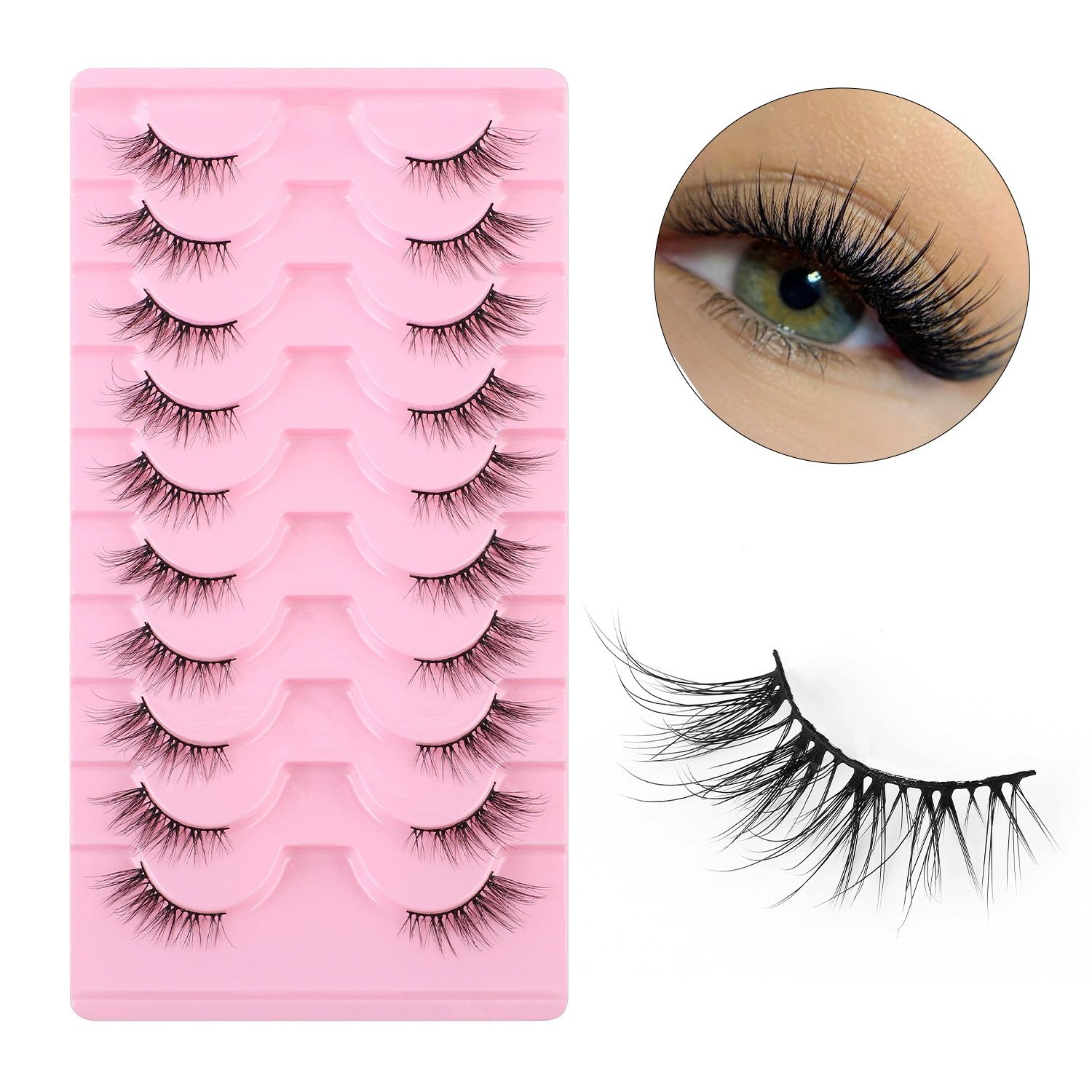 Half Lashes Natural Look Wispy False Eyelashes 15MM 3D Fluffy Faux Mink Lashes Wispy Cat Eye Lashes Look Like Extensions Curly Soft Fake Lashes 10 Pairs