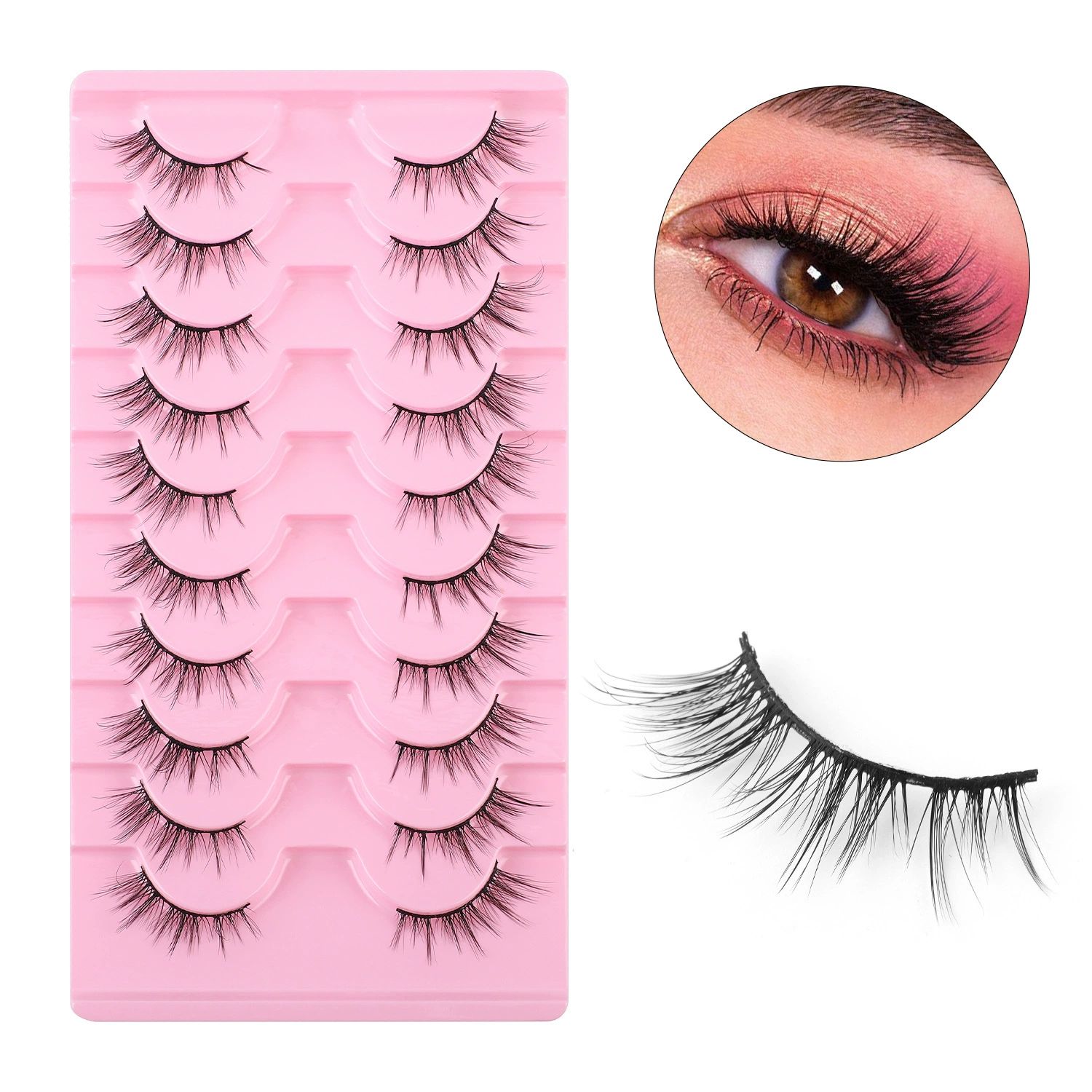 Half Lashes Natural Look Wispy False Eyelashes 15MM 3D Fluffy Faux Mink Lashes Wispy Cat Eye Lashes Look Like Extensions Curly Soft Fake Lashes 10 Pairs