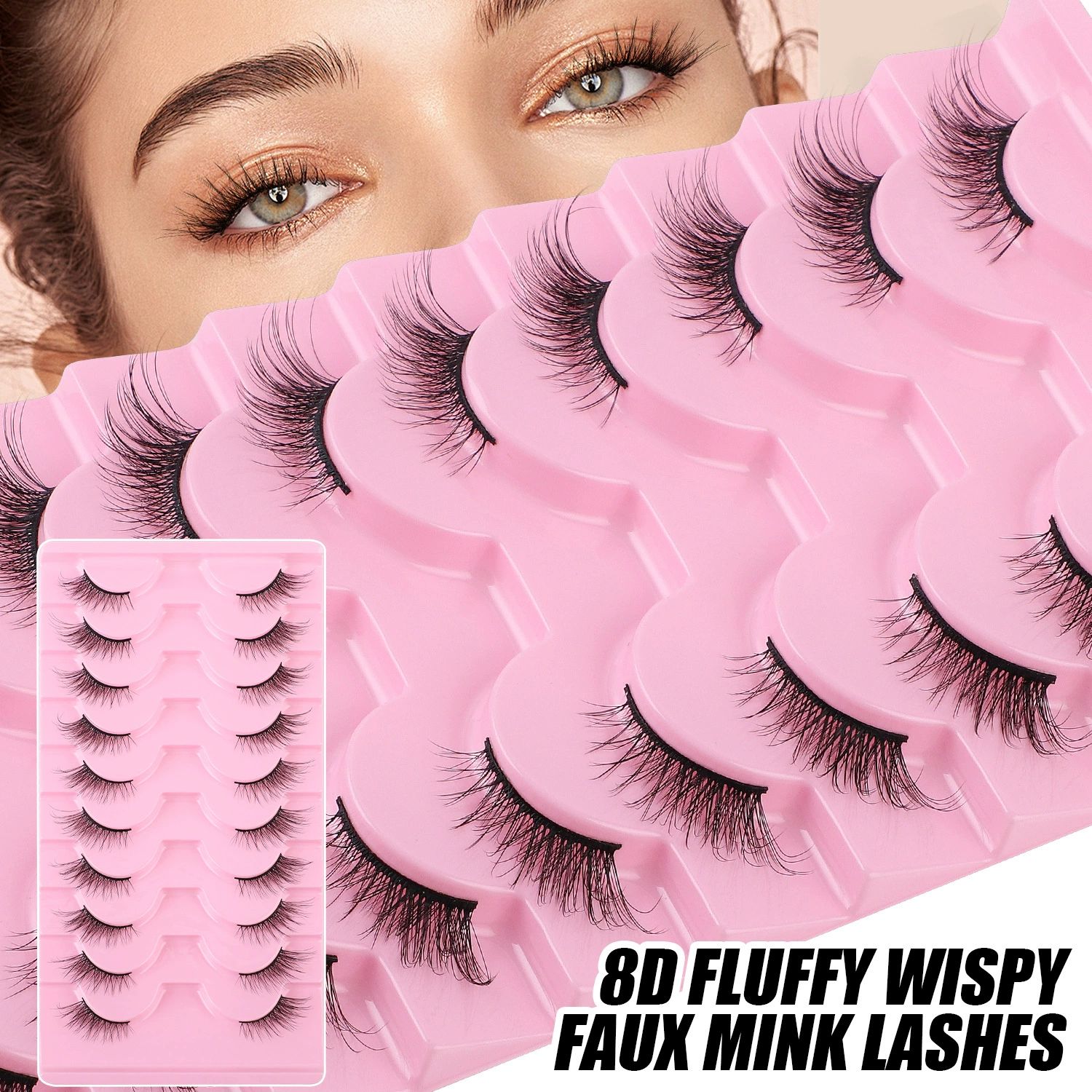 Half Lashes Natural Look Wispy False Eyelashes 15MM 3D Fluffy Faux Mink Lashes Wispy Cat Eye Lashes Look Like Extensions Curly Soft Fake Lashes 10 Pairs