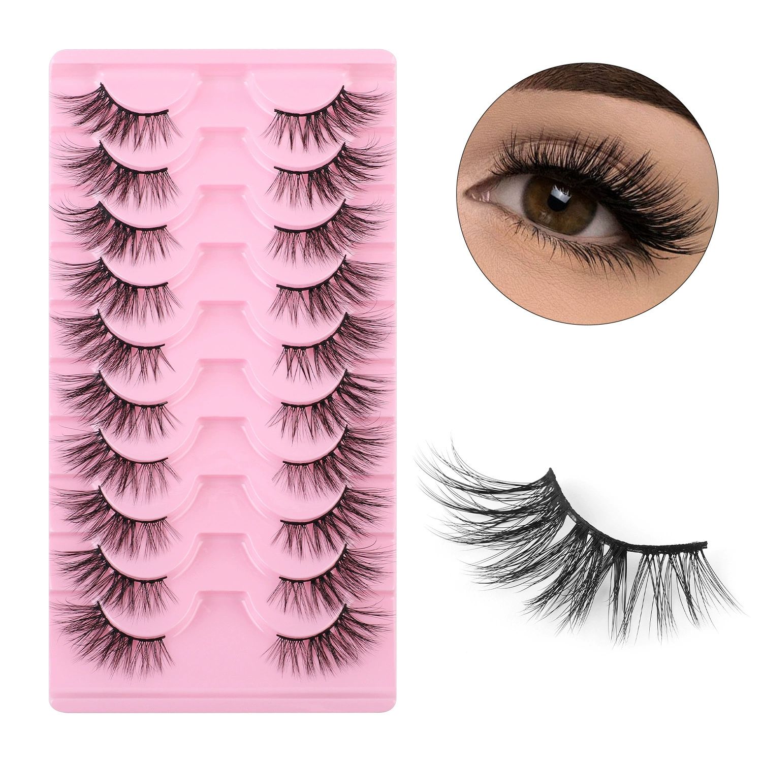 Half Lashes Natural Look Wispy False Eyelashes 15MM 3D Fluffy Faux Mink Lashes Wispy Cat Eye Lashes Look Like Extensions Curly Soft Fake Lashes 10 Pairs