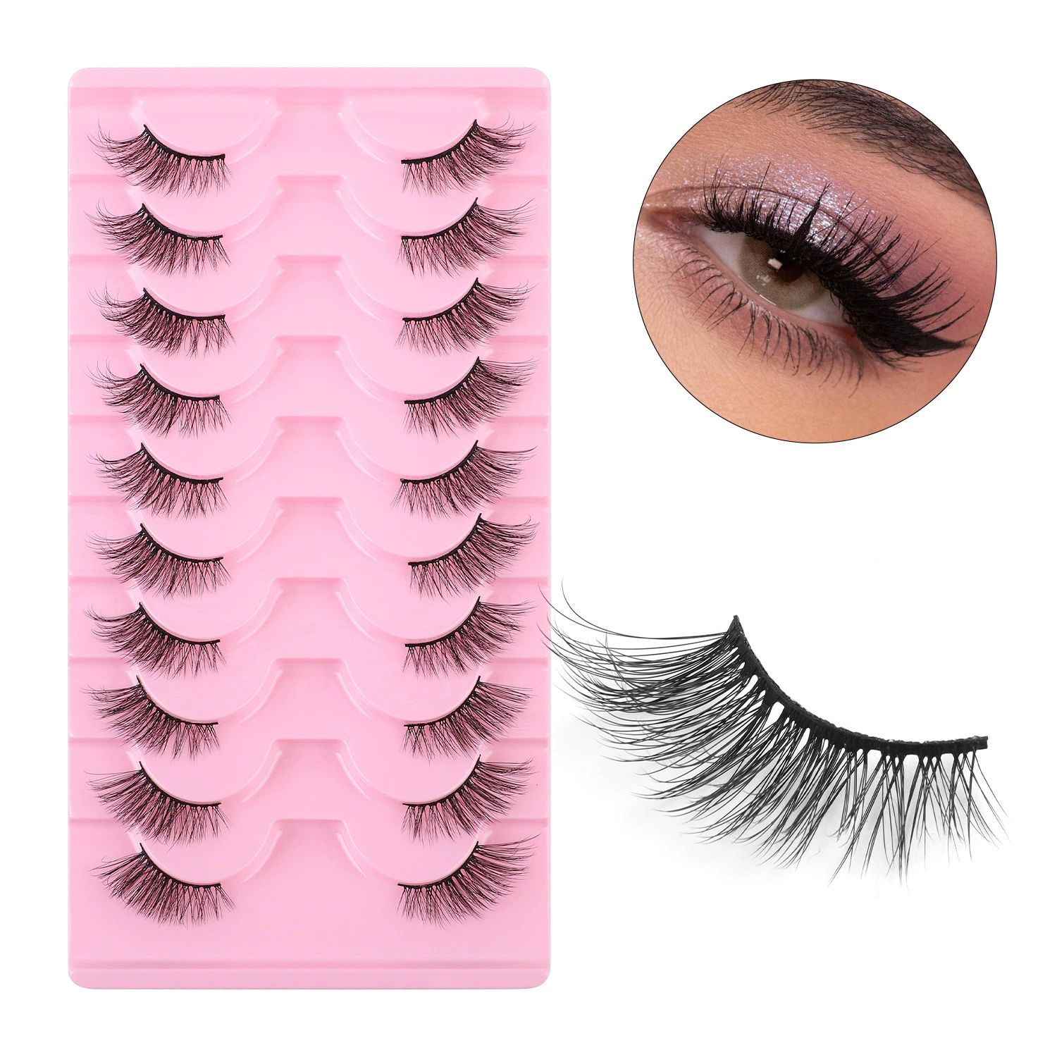 Half Lashes Natural Look Wispy False Eyelashes 15MM 3D Fluffy Faux Mink Lashes Wispy Cat Eye Lashes Look Like Extensions Curly Soft Fake Lashes 10 Pairs