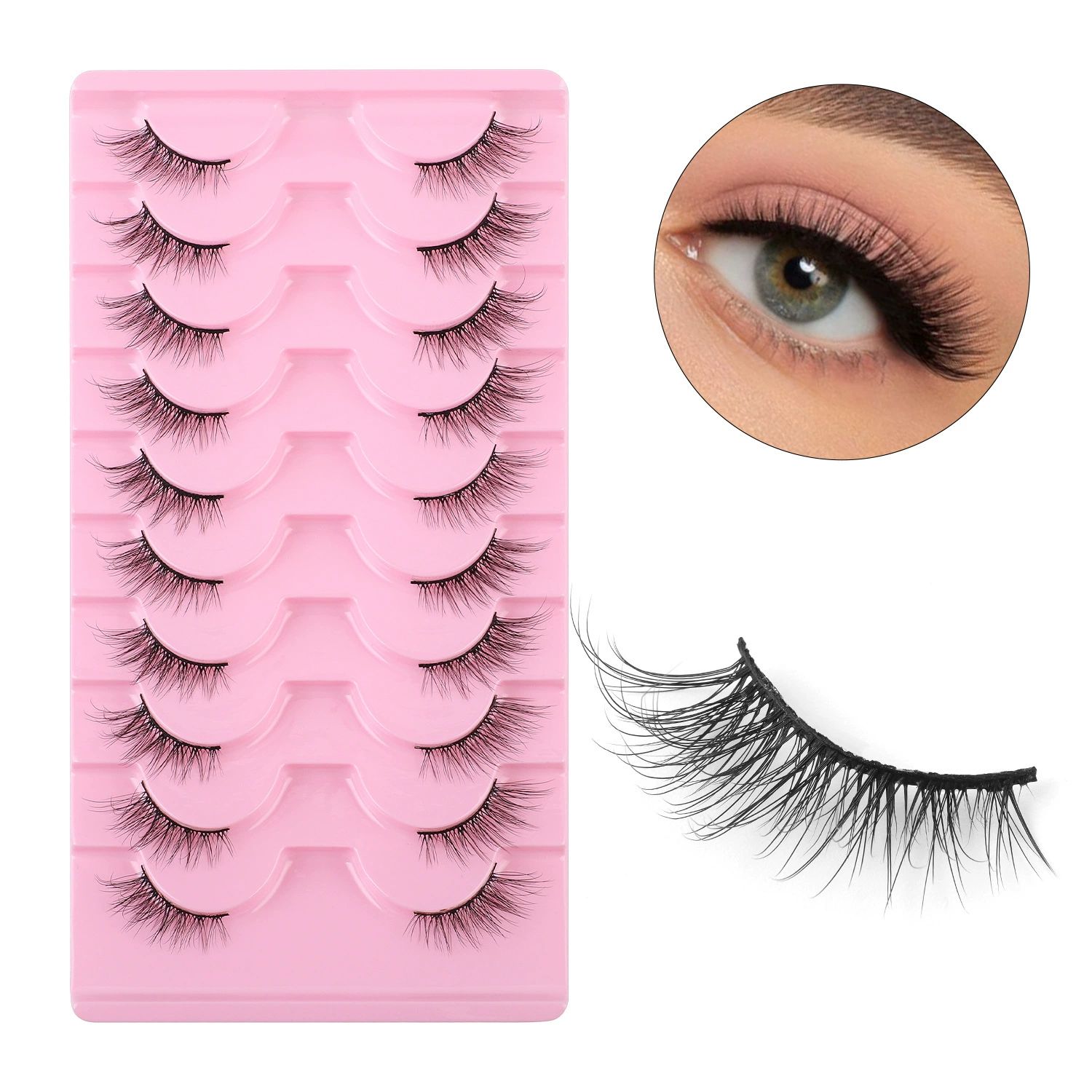Half Lashes Natural Look Wispy False Eyelashes 15MM 3D Fluffy Faux Mink Lashes Wispy Cat Eye Lashes Look Like Extensions Curly Soft Fake Lashes 10 Pairs