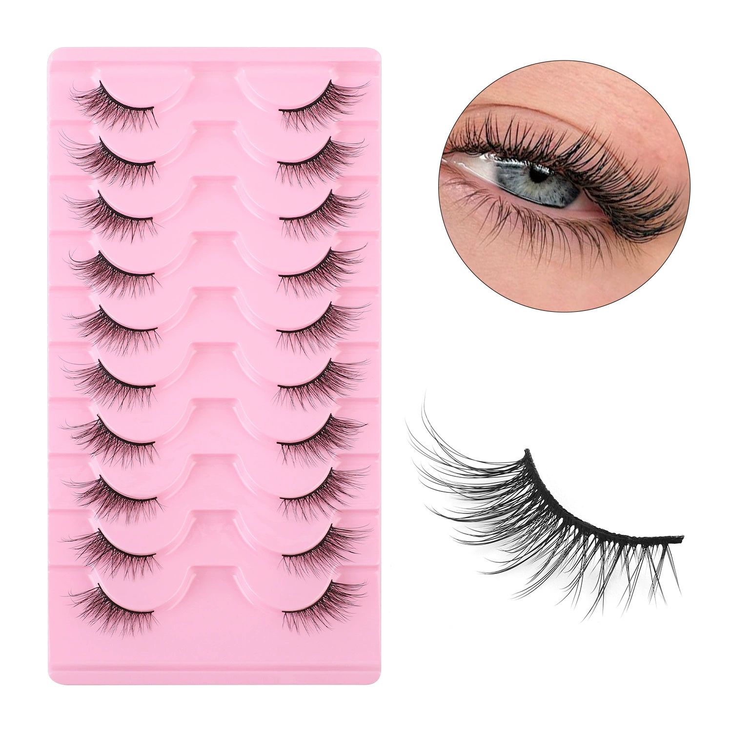 Half Lashes Natural Look Wispy False Eyelashes 15MM 3D Fluffy Faux Mink Lashes Wispy Cat Eye Lashes Look Like Extensions Curly Soft Fake Lashes 10 Pairs