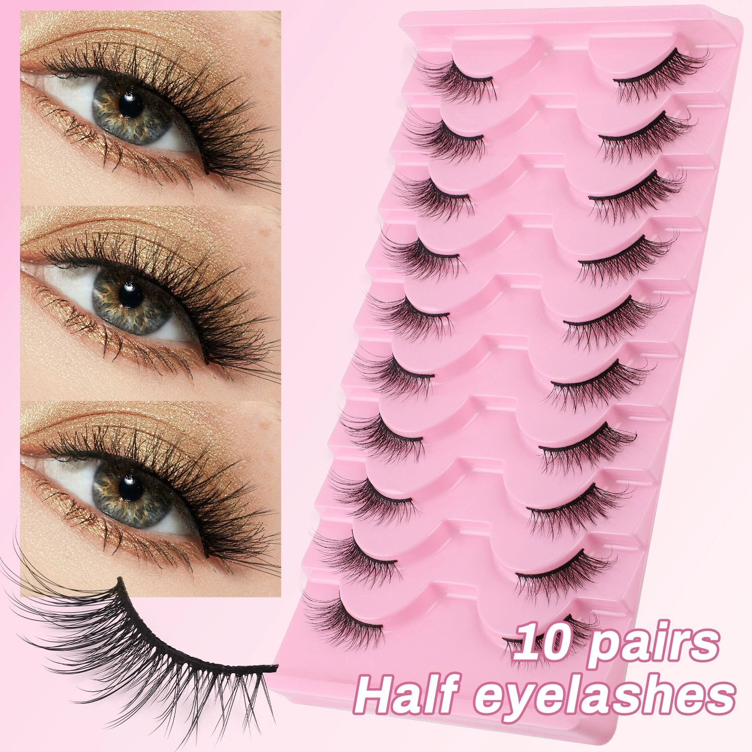 Half Lashes Natural Look Wispy False Eyelashes 15MM 3D Fluffy Faux Mink Lashes Wispy Cat Eye Lashes Look Like Extensions Curly Soft Fake Lashes 10 Pairs