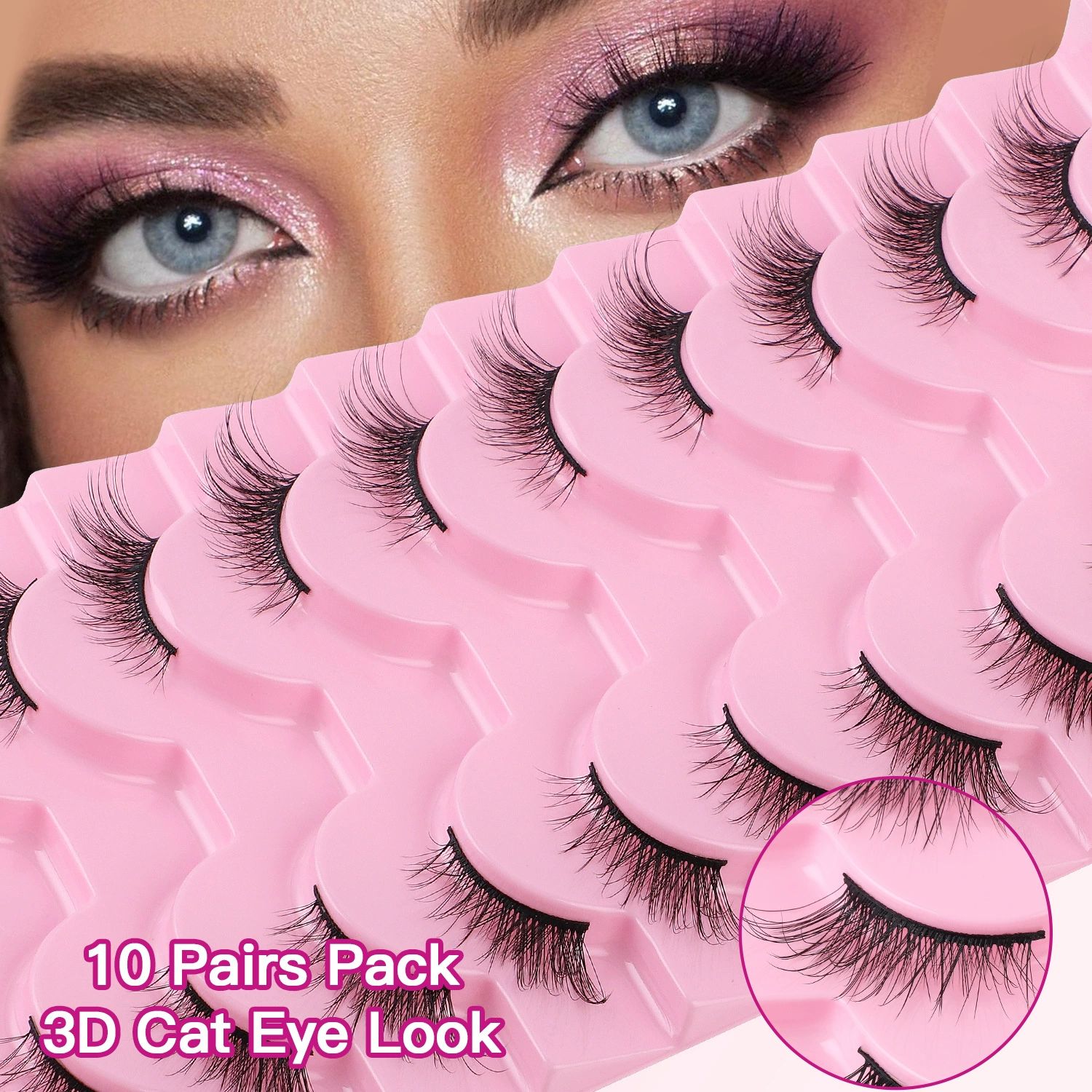 Half Lashes Natural Look Wispy False Eyelashes 15MM 3D Fluffy Faux Mink Lashes Wispy Cat Eye Lashes Look Like Extensions Curly Soft Fake Lashes 10 Pairs