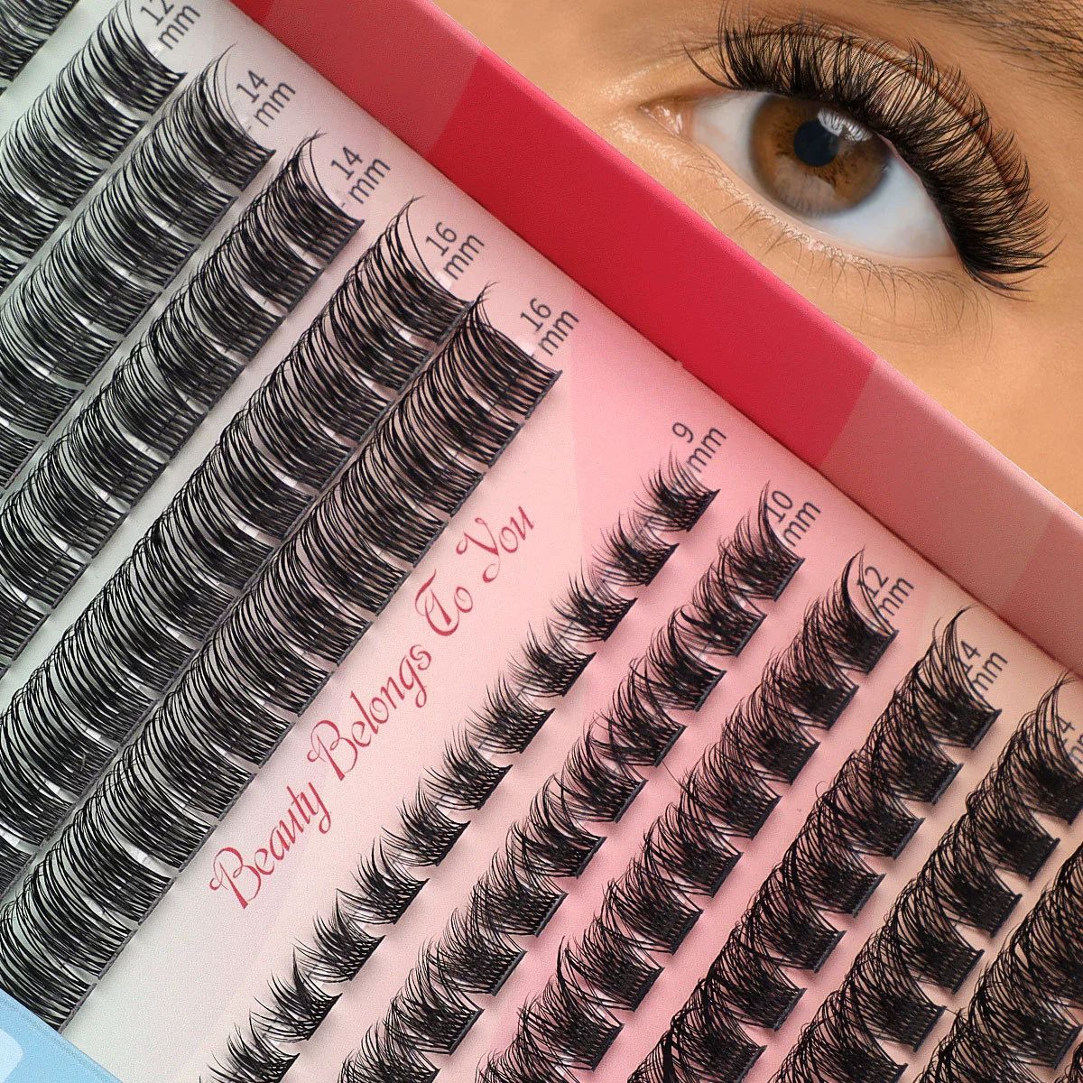 Eyelash Extension Kit 320pcs Lash Clusters D Curly 9-16mm Mix 40D Individual Lashes Wispy Lash Clusters Kit with Lash Bond and Seal Lash Applicator for Lash Extension Beginners