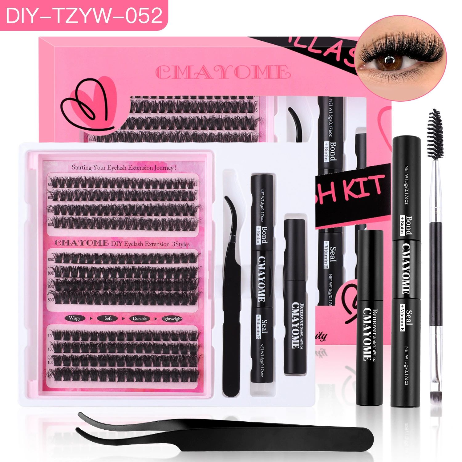 DIY Lash Extension Kit 148pcs, Curl Eyelash Extension Kit, with Applicator and Lash Bond&Seal and Tweezers and eyelash comb 10-16mm, Individual Lashes Clusters Kit view 6