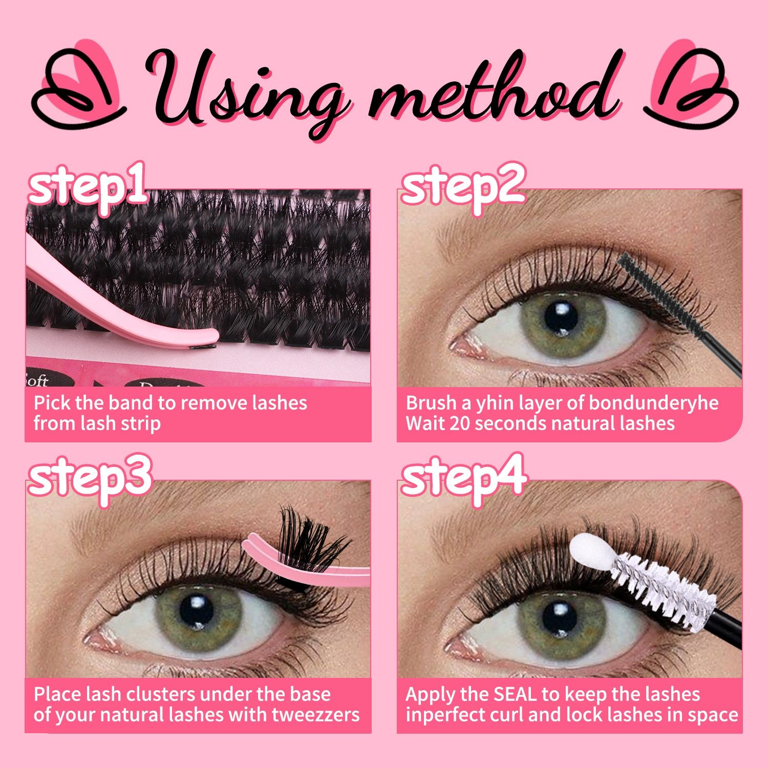 DIY Lash Extension Kit 148pcs, Curl Eyelash Extension Kit, with Applicator and Lash Bond&Seal and Tweezers and eyelash comb 10-16mm, Individual Lashes Clusters Kit view 3