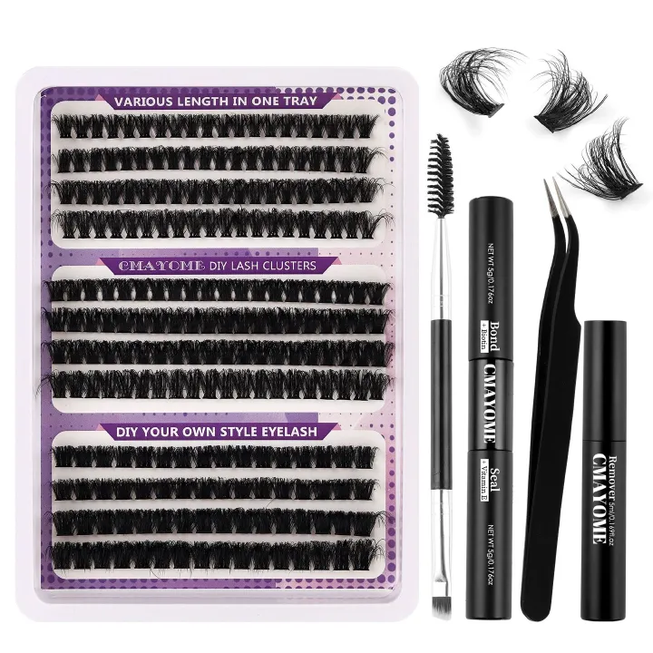 240 Pcs DIY Eyelash Clusters,80-100D Cluster Eyelash Kit Thick Eyelash Extension Kit with Lash Bond and Seal Lash Tweezers Individual Lashes For Beginners (Purple）