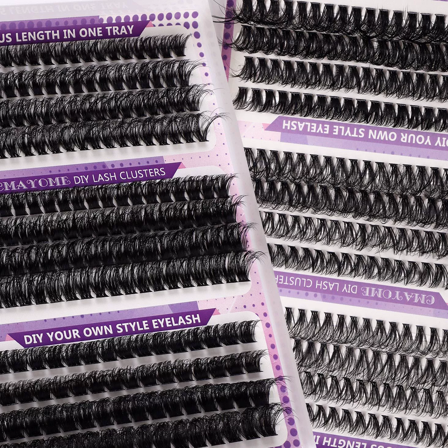 DIY Single tuft large capacity 80-100D  curling thick mixed false eyelashes，Curl Eyelash Extension Kit with Applicator and Lash Bond&Seal,Clusters Lash Glue Remover Mix (Purple)