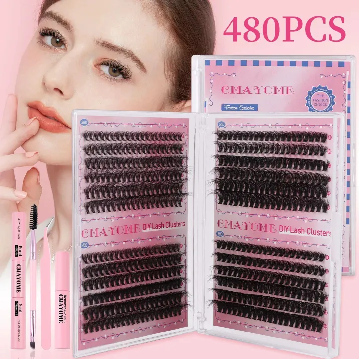 Cluster Eyelash Extensions Fluffier 10-16mm Wispy Lash Clusters 100D Thick Volume Individual Lashes D Curly Eyelash Clusters 480pcs DIY Lash Extension at Home for Beginners