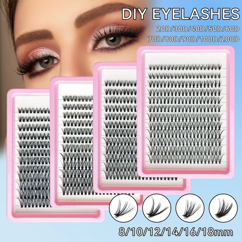 Individual Eye lash 3D Curl Lash Clusters Extensions Clusters 60D/100D Cluster Eyelash Lashes Fluffy Wispy Clusters Lashes Makeup at Home - DIY Lash Extension Kit for Self pestañas falsas