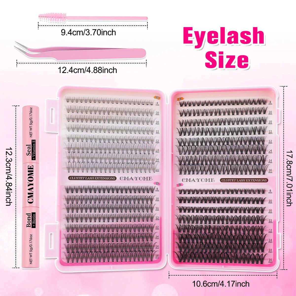 Lash Clusters Kit, 640 Pcs Eyelashes Clusters Extensions Kit 9-16mm Individual Lashes D Curl Fluffy Wispy False Eyelashes Thin Band, with Bond Seal Tweezers Brush DIY (30D+40D+50D+60D Kit 9-16mm)