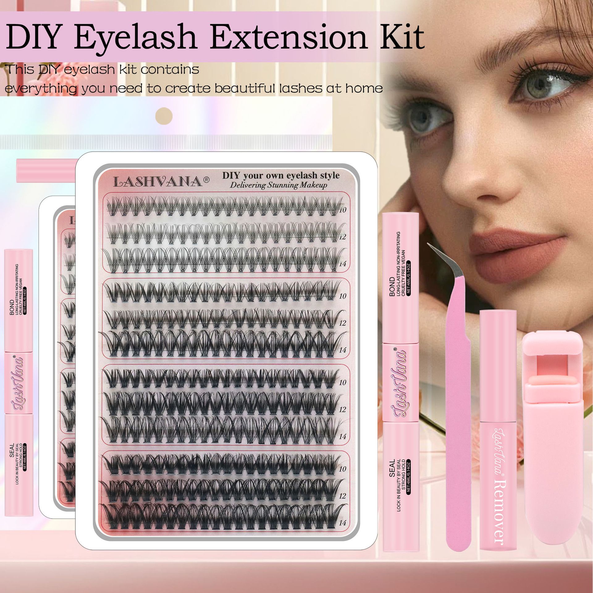 Lash Extension Kit DIY Colored Lash Clusters Kit Cluster Lashes Eyelash Extension Kit Individual Lashes with Lash Bond and Seal,Lash Tweezers Natural Look(30D+40D+50D+40D Colored Kit,9-16mm)