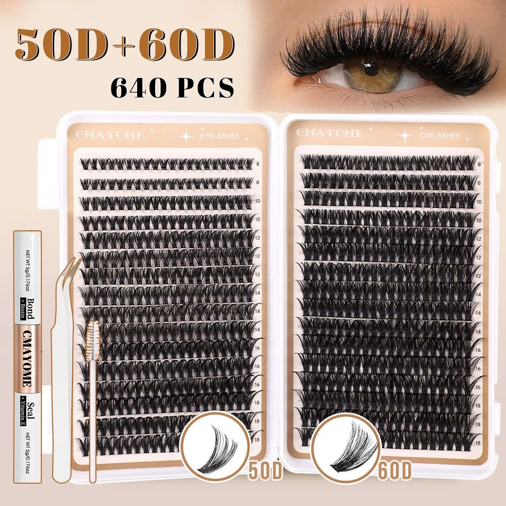 Lash Clusters 80D 100D C Curl Lash Clusters Kit DIY Lash Extension Kit 640Pcs 10-18MM Individual Lashes Clusters Eyelash Extensions with Lash Bond and Seal Lash Tweezers