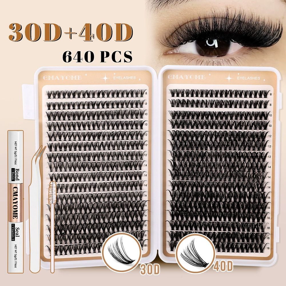 Lash Clusters 80D 100D C Curl Lash Clusters Kit DIY Lash Extension Kit 640Pcs 10-18MM Individual Lashes Clusters Eyelash Extensions with Lash Bond and Seal Lash Tweezers