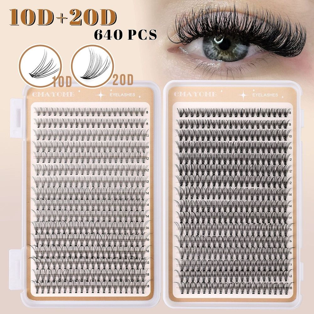 Lash Clusters 80D 100D C Curl Lash Clusters Kit DIY Lash Extension Kit 640Pcs 10-18MM Individual Lashes Clusters Eyelash Extensions with Lash Bond and Seal Lash Tweezers