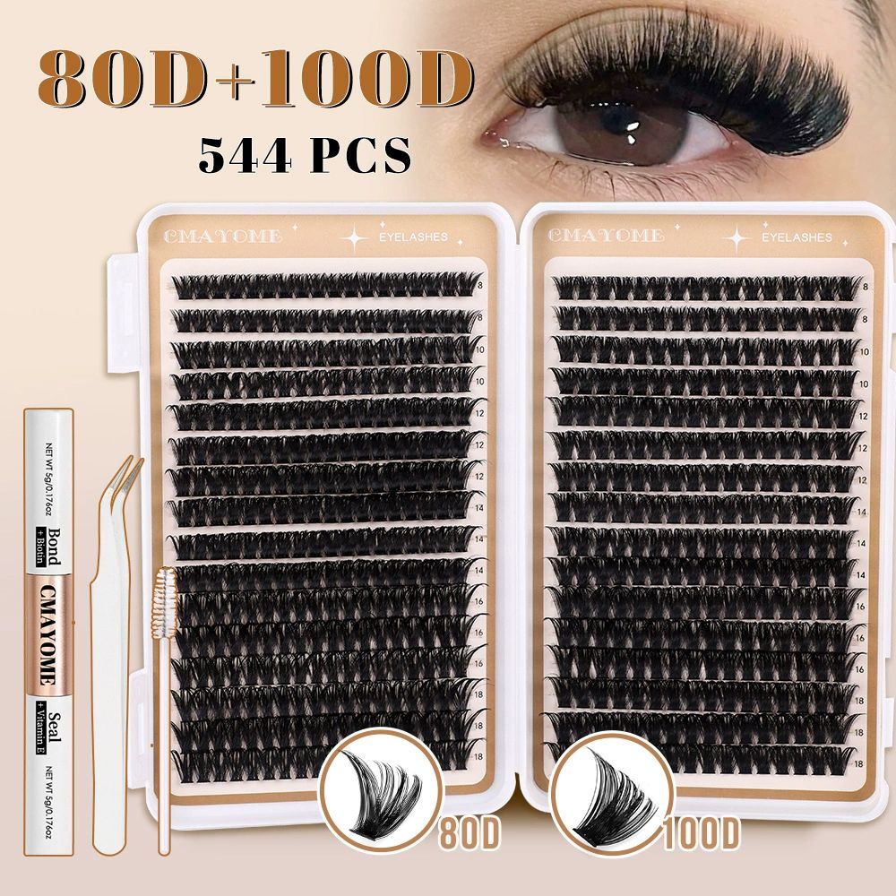 Lash Clusters 80D 100D C Curl Lash Clusters Kit DIY Lash Extension Kit 640Pcs 10-18MM Individual Lashes Clusters Eyelash Extensions with Lash Bond and Seal Lash Tweezers