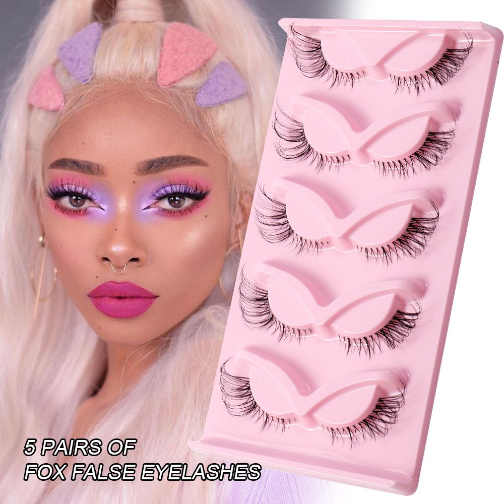 5 Pairs Wispy Lashes Pearl False Eyelashes Fluffy Natural Look False Eyelashes Thick Soft Curly Lash Extensions - Easy Application-Pink