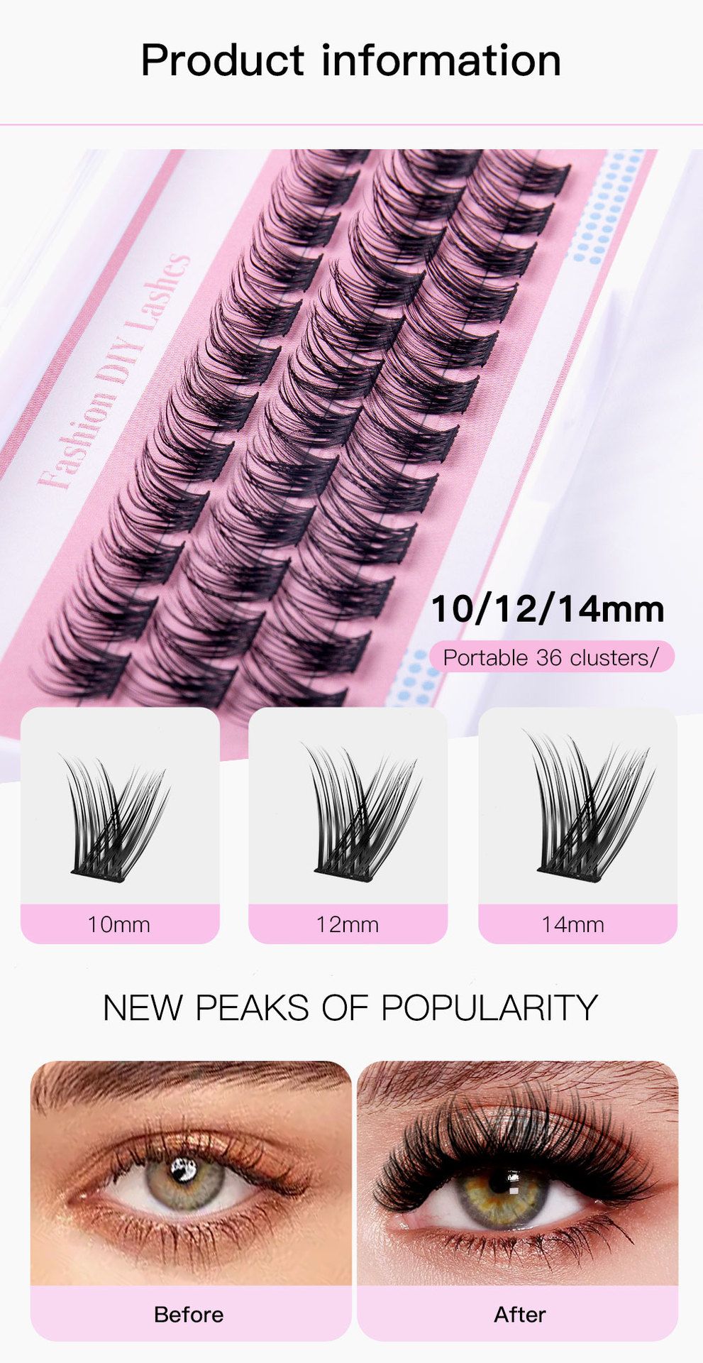 ash Clusters Eyelash Extension 60 Pcs Lash Clusters With 30D and 40D Curl, 12mm-14mm-10mm Mix Lengths, Contact Lens Friendly, Easy to Apply, Reusable Strip Lashes (30D Lashes) view 9