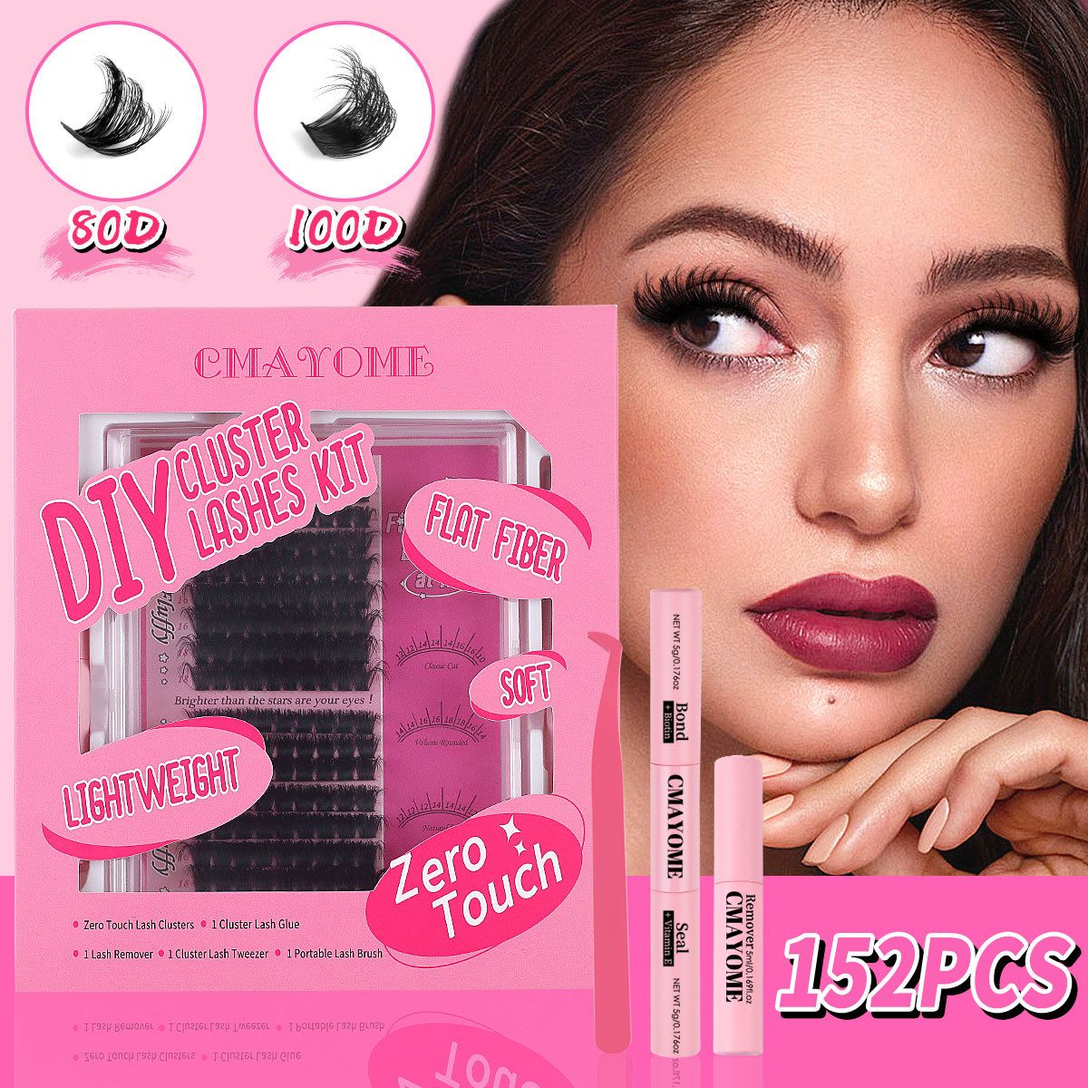 240Pcs Fluffy Lash Cluster Kit, 100P Thick Volume Eyelash Clusters, 14-20mm Wispy Eyelash Cluster Extensions Kit with Lash Bond and Seal, Tweezers, D Curly DIY Lash Extensions for Beginners