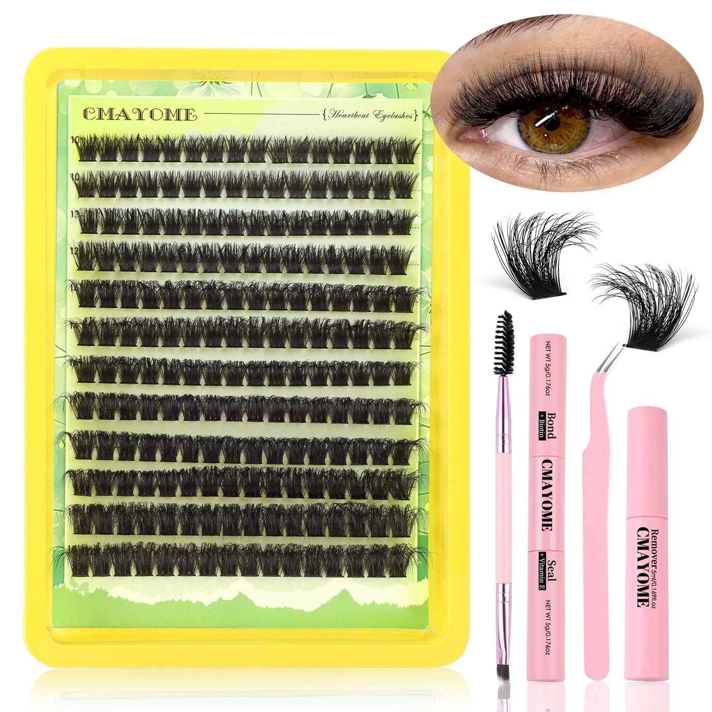 Lash Clusters Kit 12-18MM D-Curly Long Cluster Eyelash Extensions 4 Styles Mixed 60D+80D+100D+120D Mink Eyelash Clusters Volume DIY Lash Extension Kit