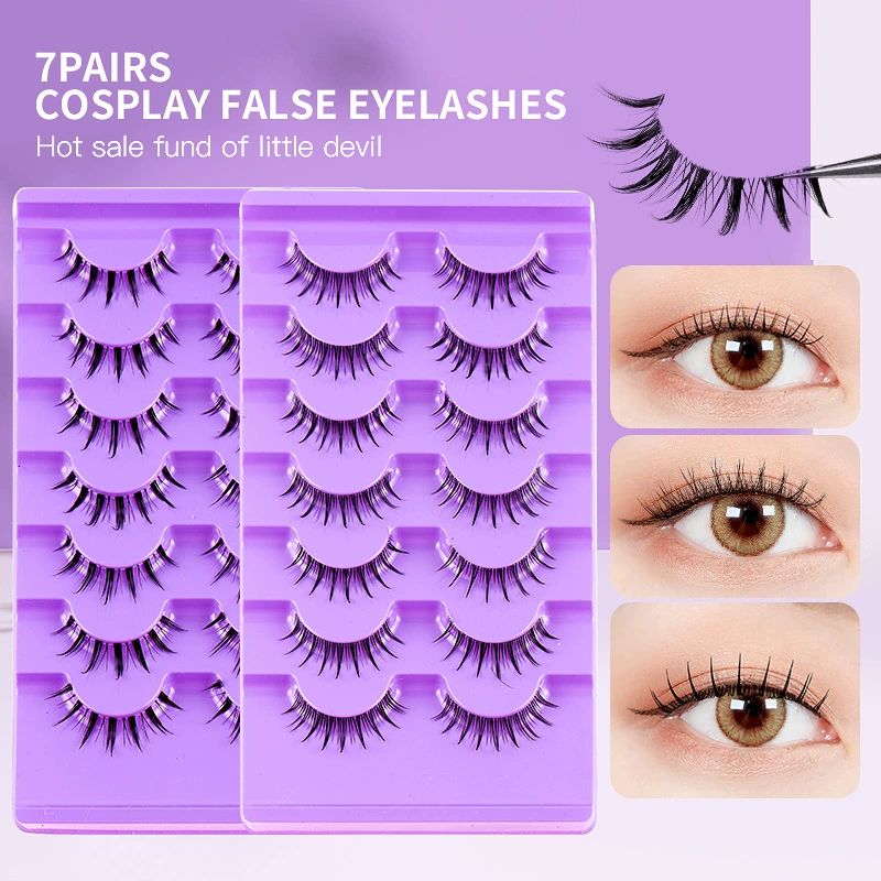 Manga Lashes Fox Eye False Clear Band Cat Wispy Anime Eyelashes Spiky Cosplay Fake Eye Lashes 7 Pairs Pack