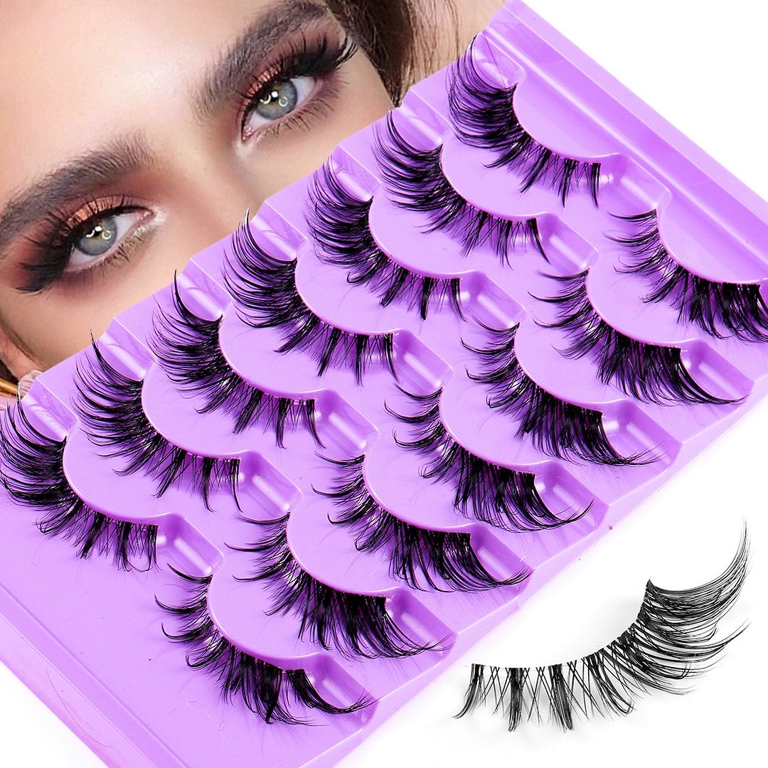 Fox Eye Lashes Manga False Eyelashes 3D Wispy Cat Eye Wispy Anime Eyelashes Spiky Cosplay Fake Lashes Pack 7 Pairs