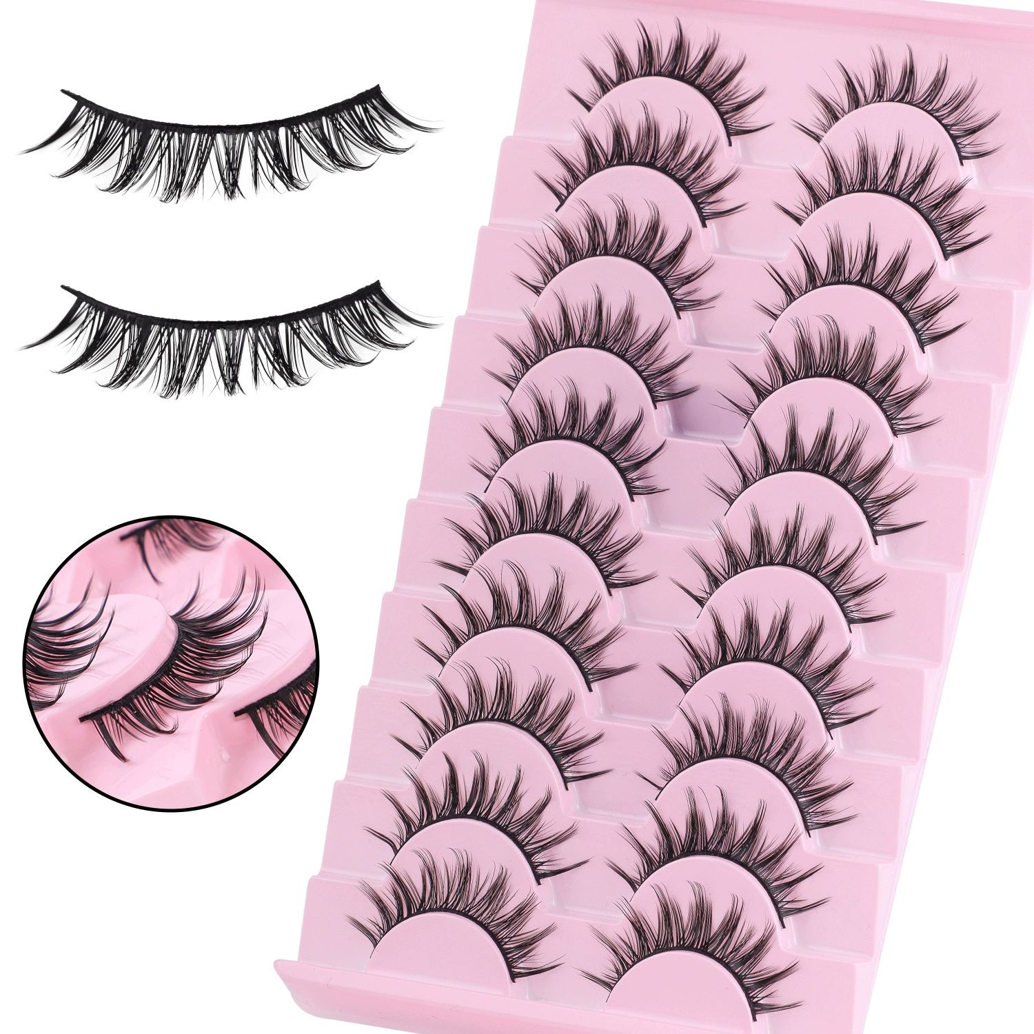 Natural Lashes Wispy Lashes Natural Look False Eyelashes Natural Flared Eyelashes False Eye Lashes Soft Fluffy Lashes 7 Pairs， Black view 5