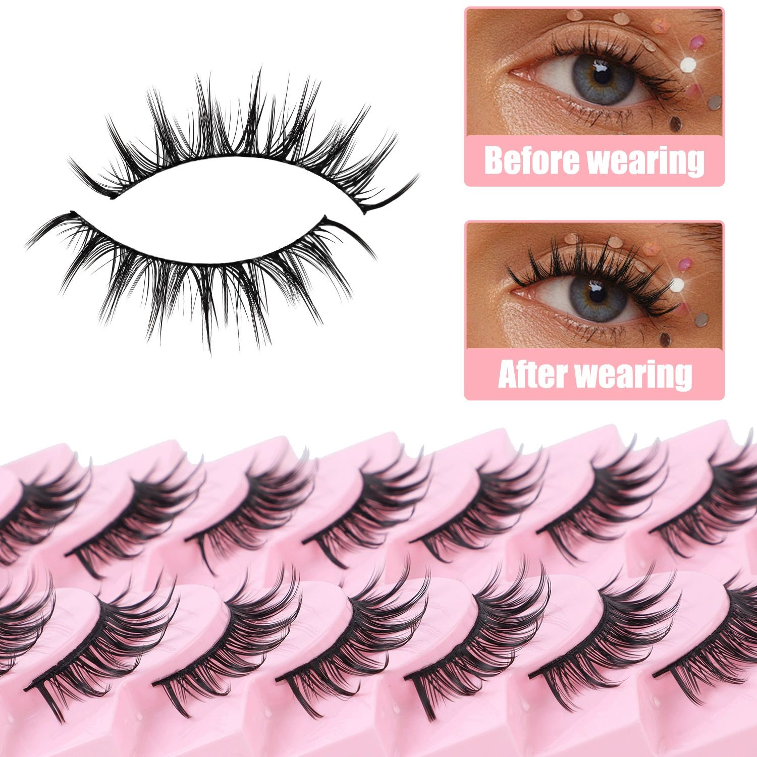 Natural Lashes Wispy Lashes Natural Look False Eyelashes Natural Flared Eyelashes False Eye Lashes Soft Fluffy Lashes 7 Pairs， Black view 6