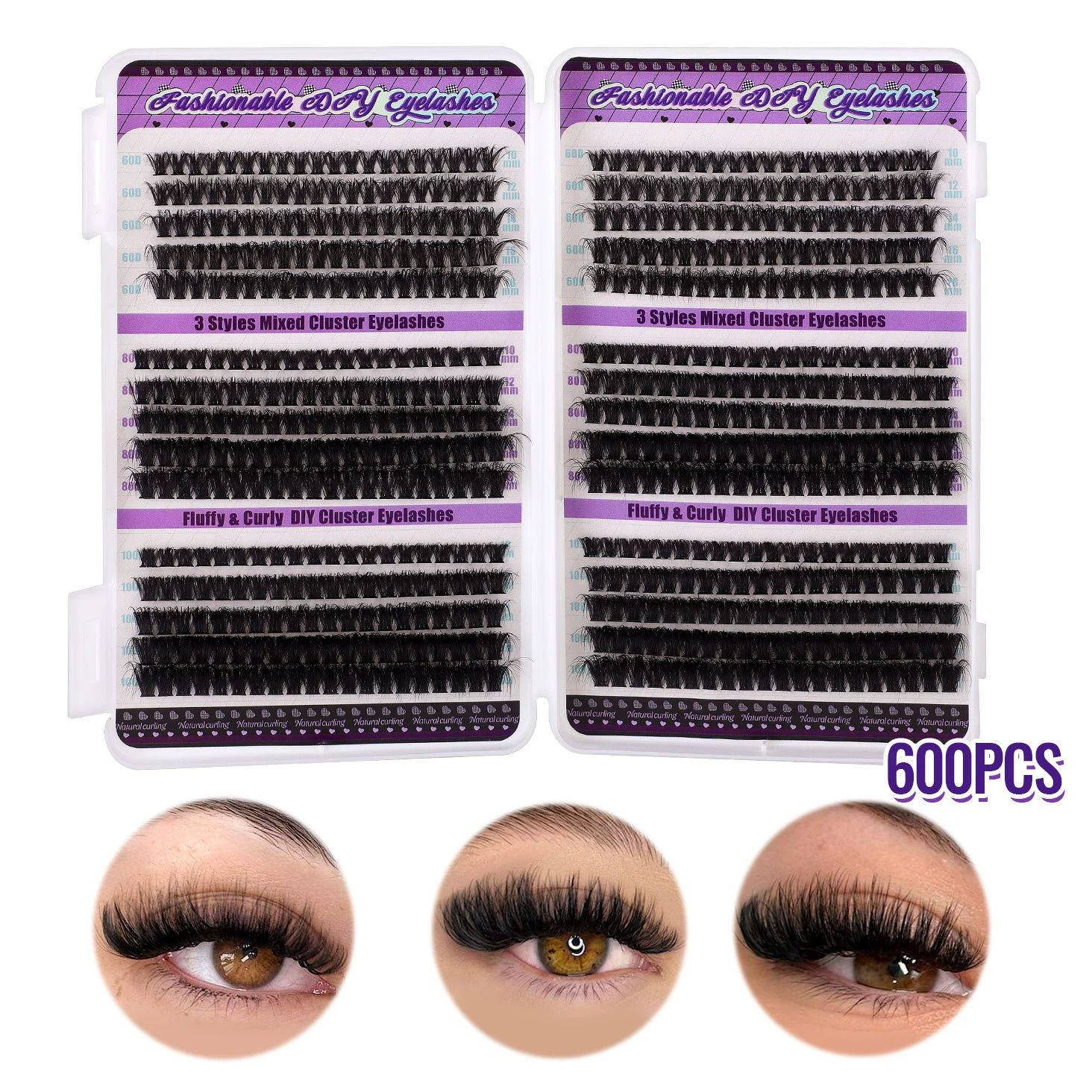 Lash Clusters Kit 60D+80D+100D Wispy Individual Lashes Kit D-Curly Volume Lash Extensions 10-18mm Natural DIY Cluster Lashes Kit for Beginners